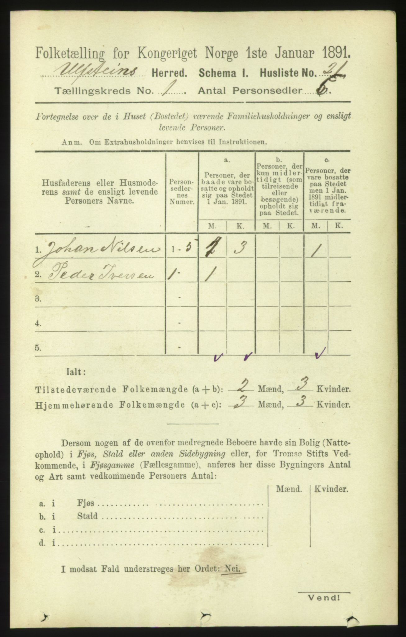 RA, 1891 census for 1516 Ulstein, 1891, p. 50