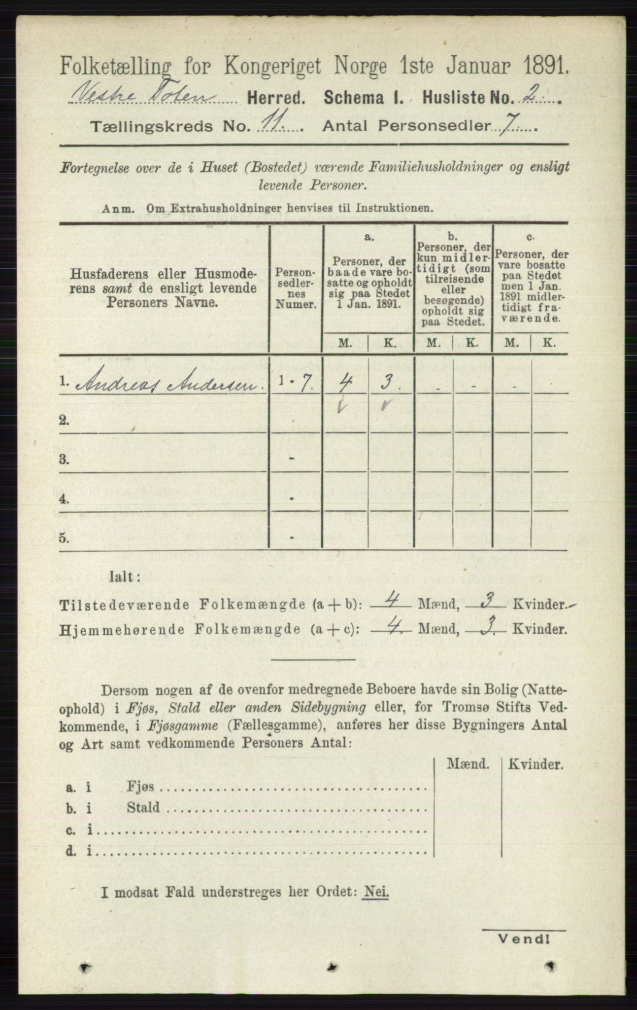 RA, 1891 census for 0529 Vestre Toten, 1891, p. 6621