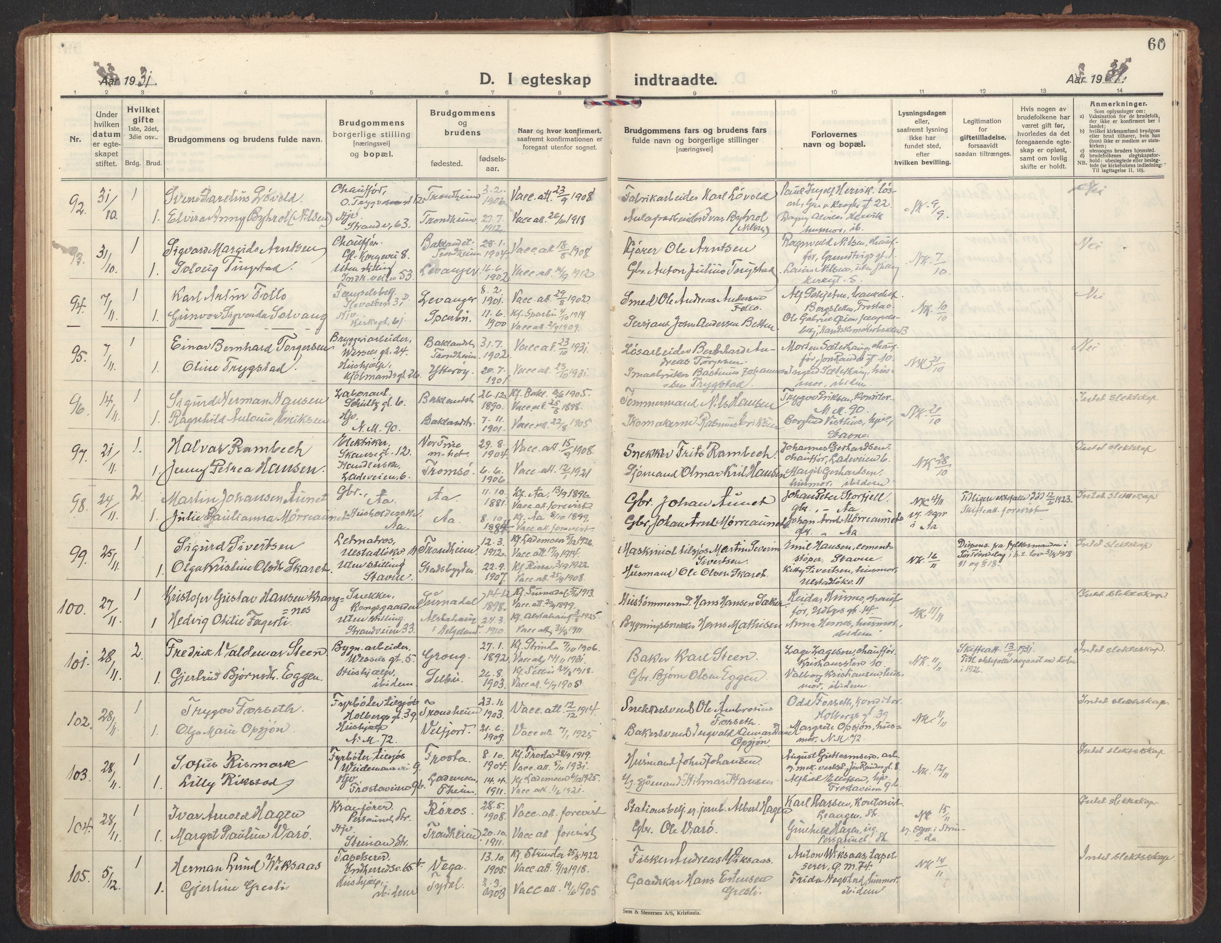 Ministerialprotokoller, klokkerbøker og fødselsregistre - Sør-Trøndelag, AV/SAT-A-1456/605/L0249: Parish register (official) no. 605A11, 1925-1936, p. 60