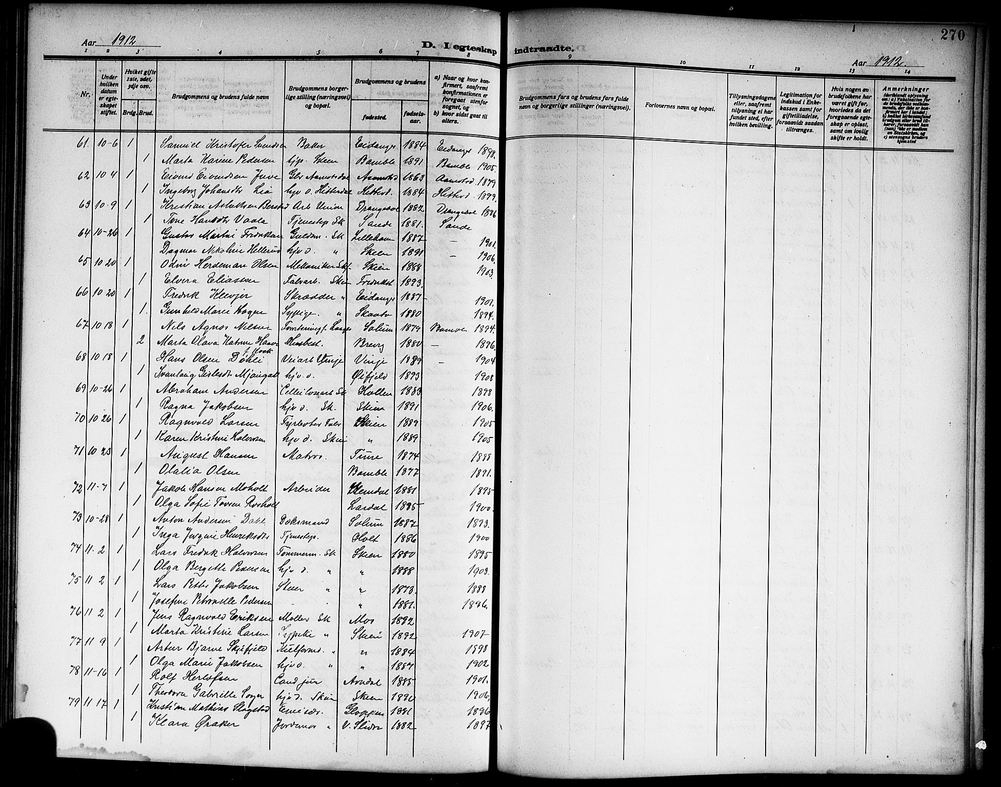 Skien kirkebøker, AV/SAKO-A-302/G/Ga/L0009: Parish register (copy) no. 9, 1910-1920, p. 270