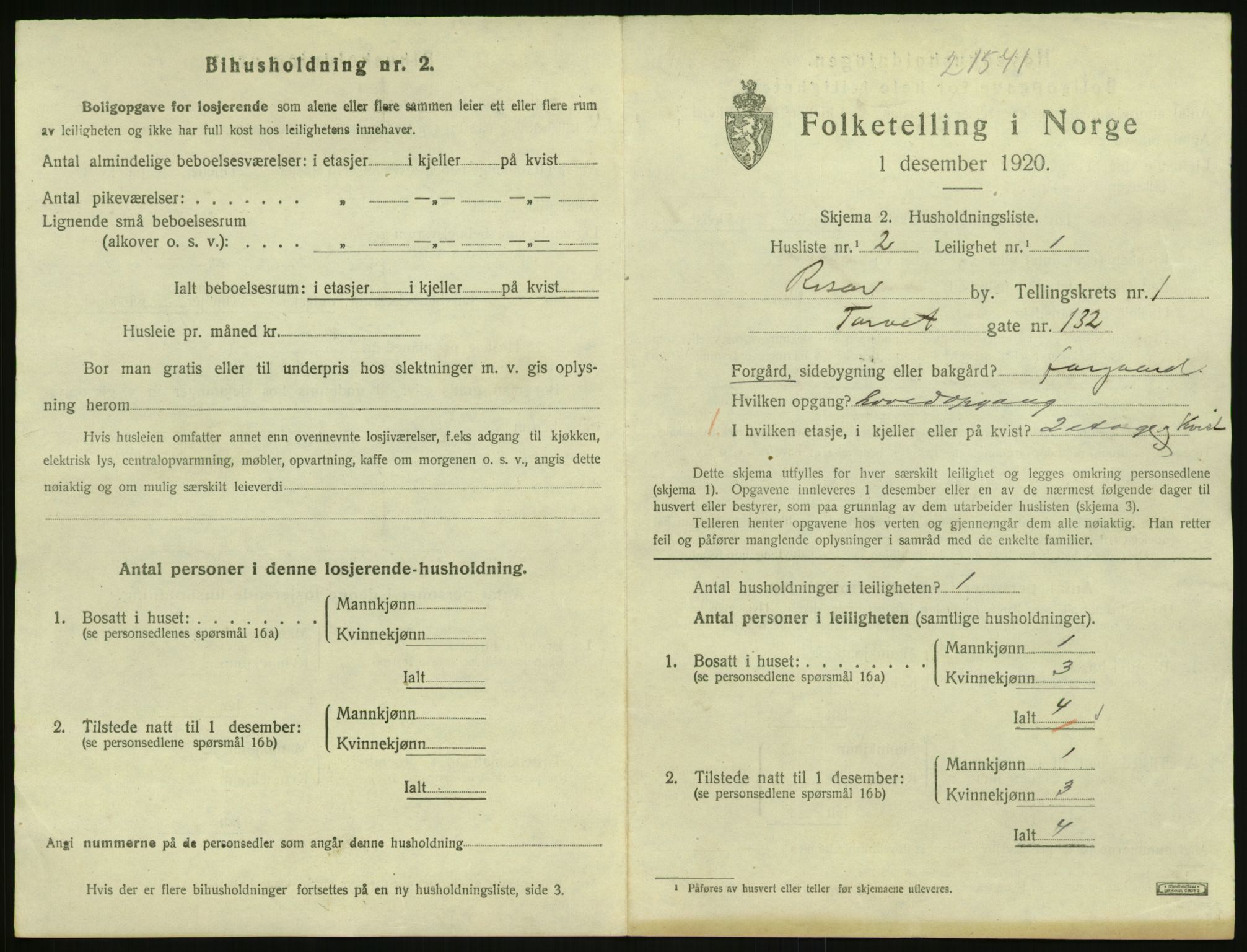 SAK, 1920 census for Risør, 1920, p. 1337