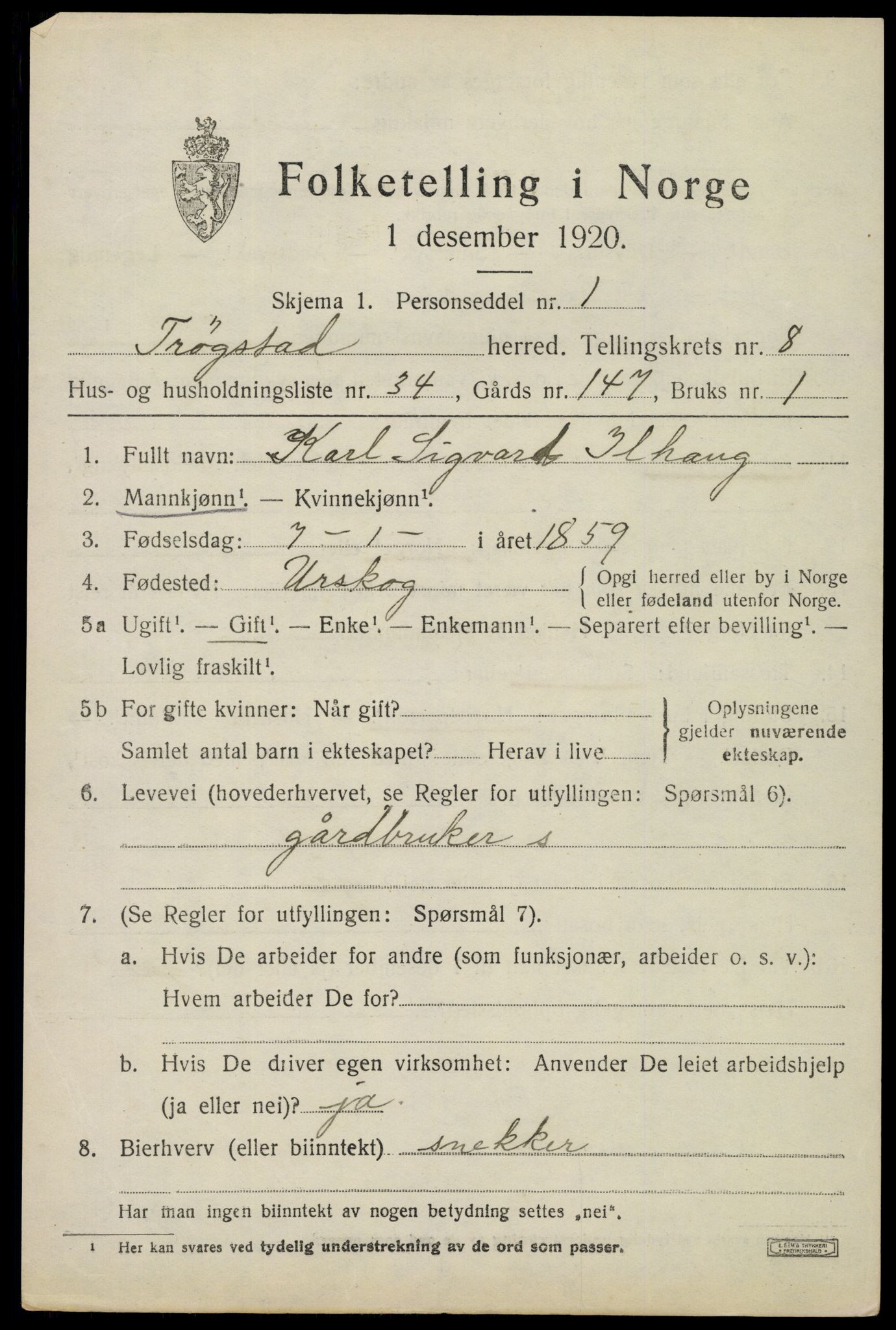 SAO, 1920 census for Trøgstad, 1920, p. 8752