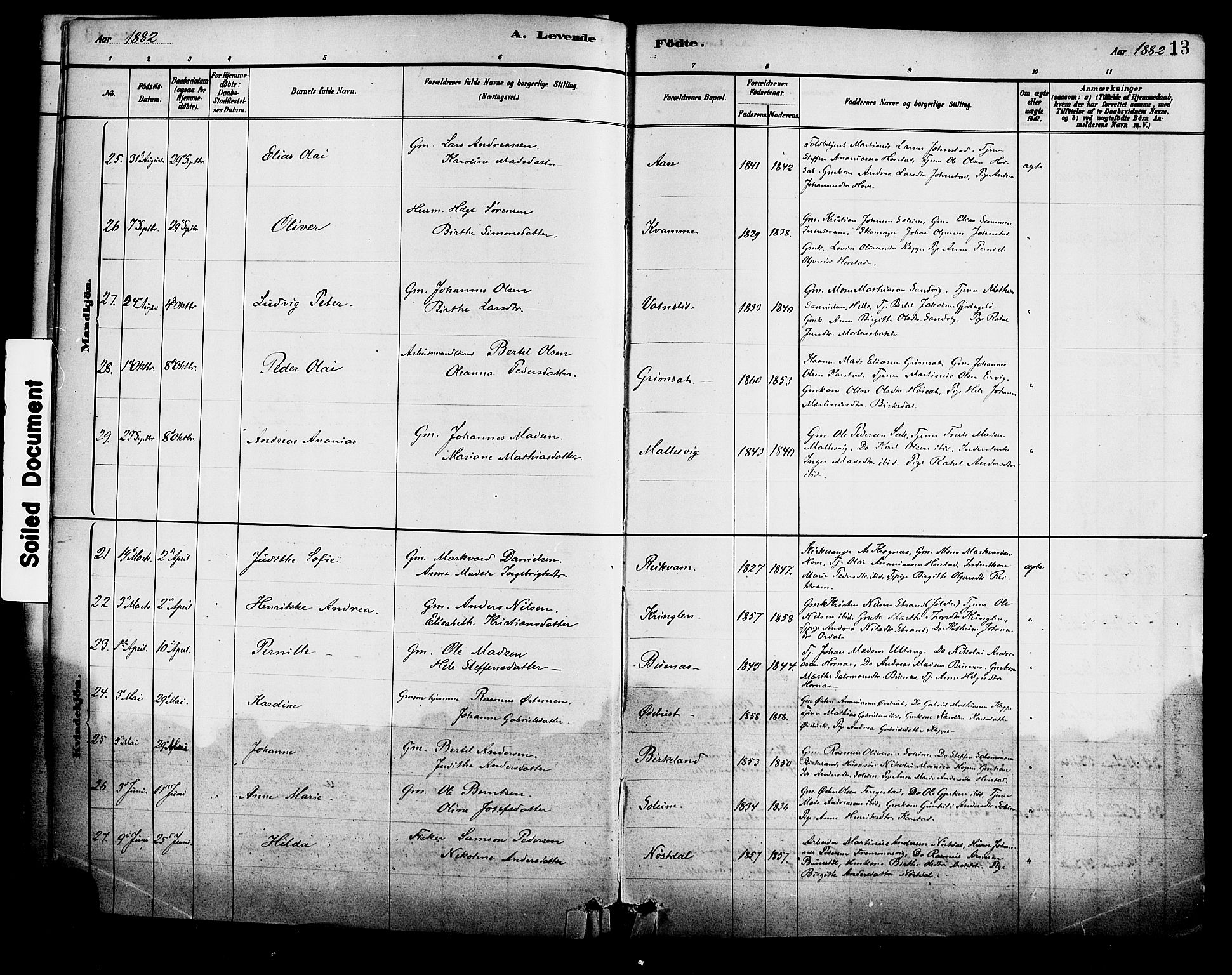 Førde sokneprestembete, AV/SAB-A-79901/H/Haa/Haad/L0001: Parish register (official) no. D 1, 1881-1898, p. 13