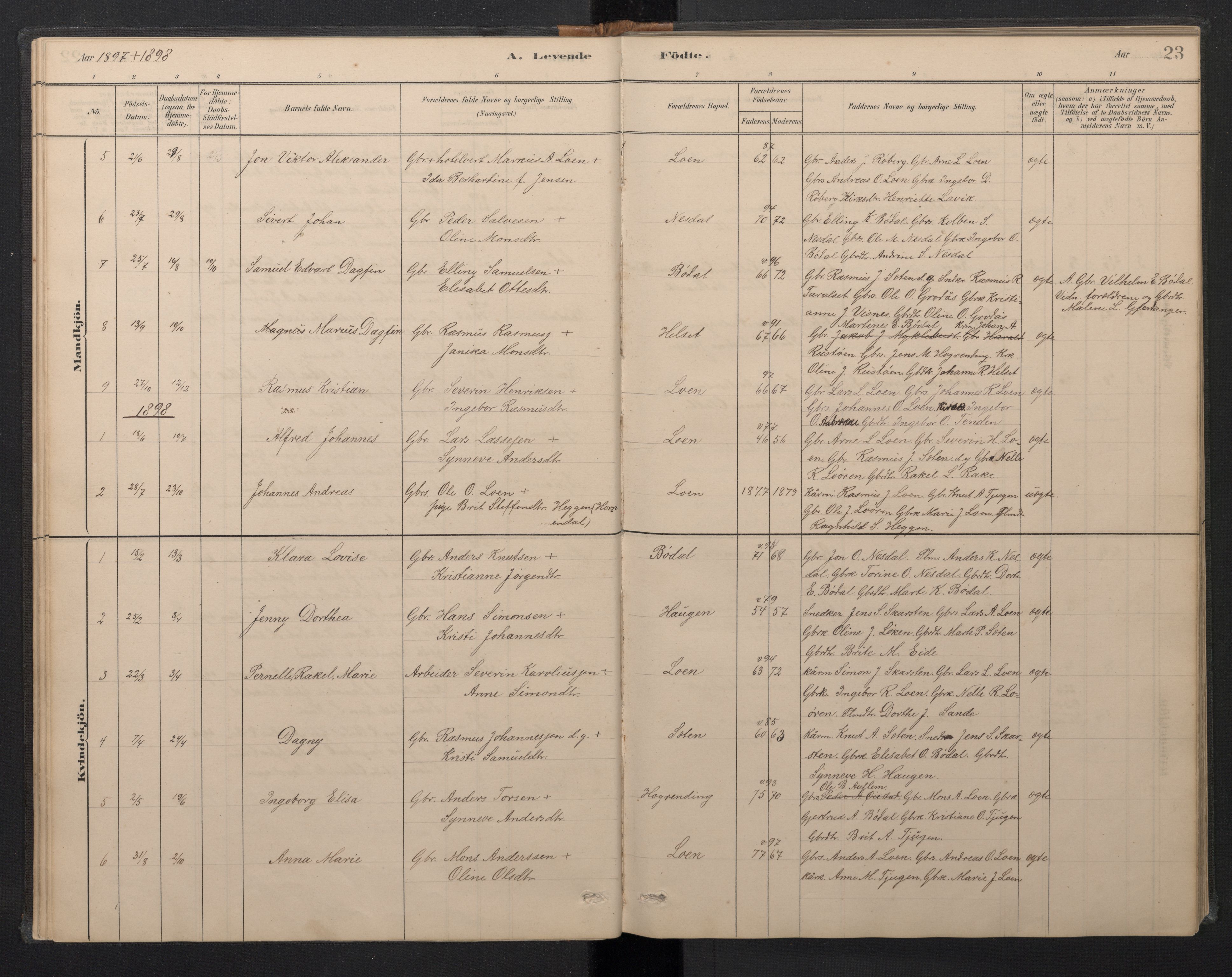 Stryn Sokneprestembete, AV/SAB-A-82501: Parish register (copy) no. B 3, 1881-1918, p. 22b-23a