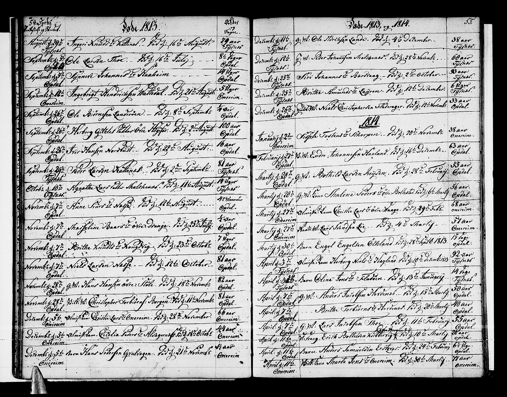 Tysnes sokneprestembete, AV/SAB-A-78601/H/Haa: Parish register (official) no. A 6, 1804-1816, p. 54-55