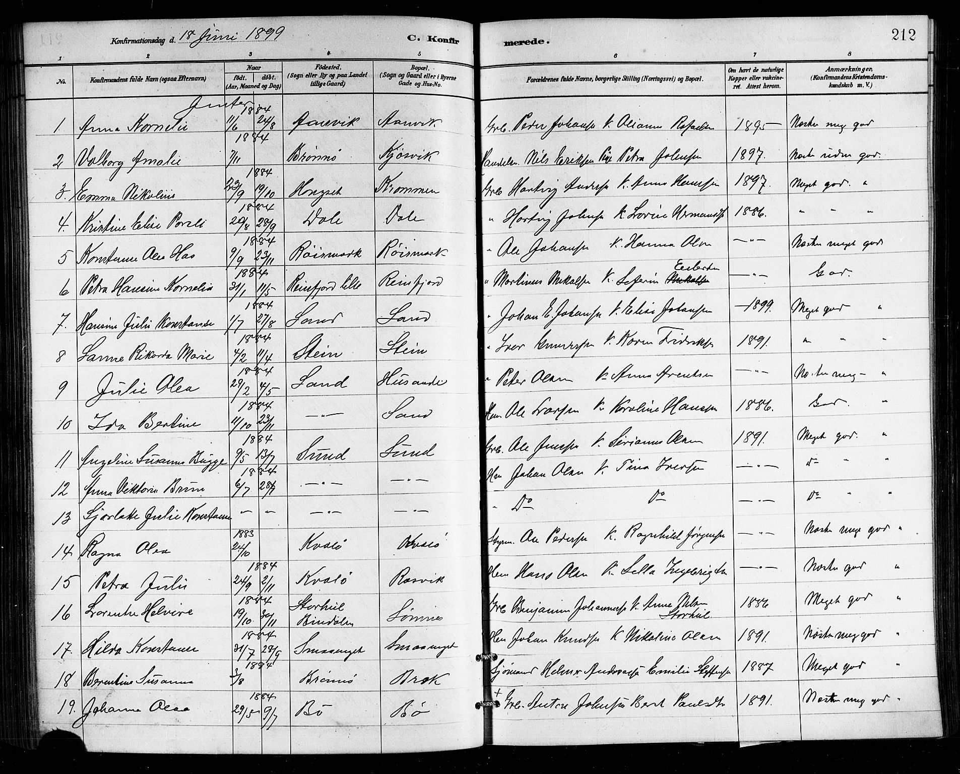 Ministerialprotokoller, klokkerbøker og fødselsregistre - Nordland, SAT/A-1459/812/L0188: Parish register (copy) no. 812C06, 1884-1912, p. 212