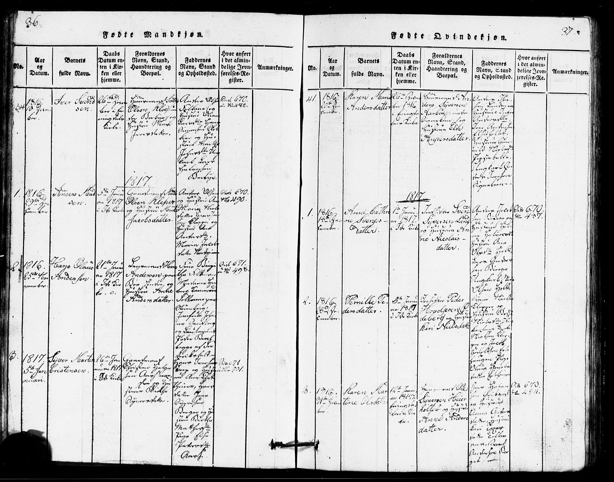 Idd prestekontor Kirkebøker, AV/SAO-A-10911/G/Ga/L0001: Parish register (copy) no. I 1, 1815-1826, p. 36-37