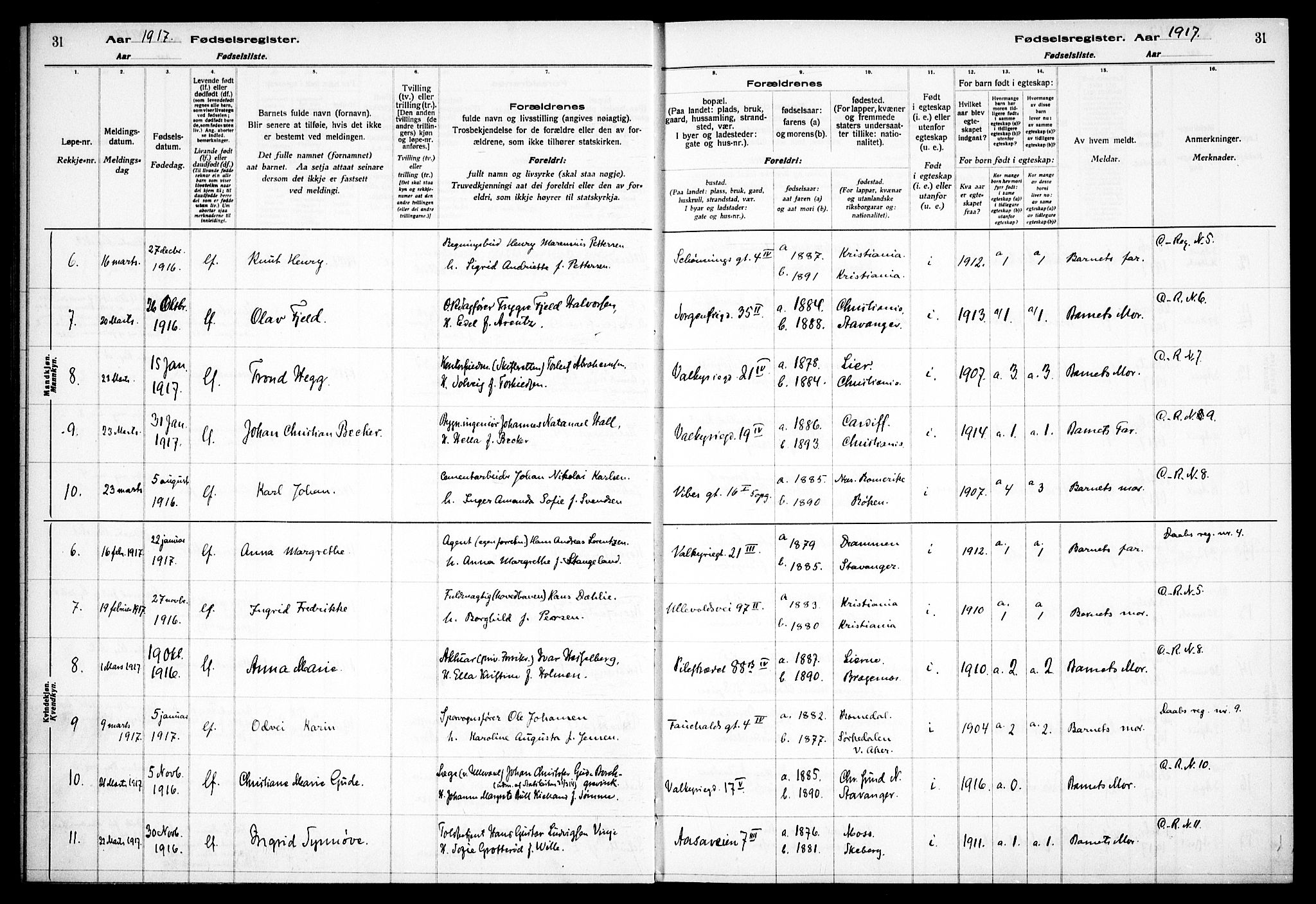 Fagerborg prestekontor Kirkebøker, SAO/A-10844/J/Ja/L0001: Birth register no. 1, 1916-1925, p. 31