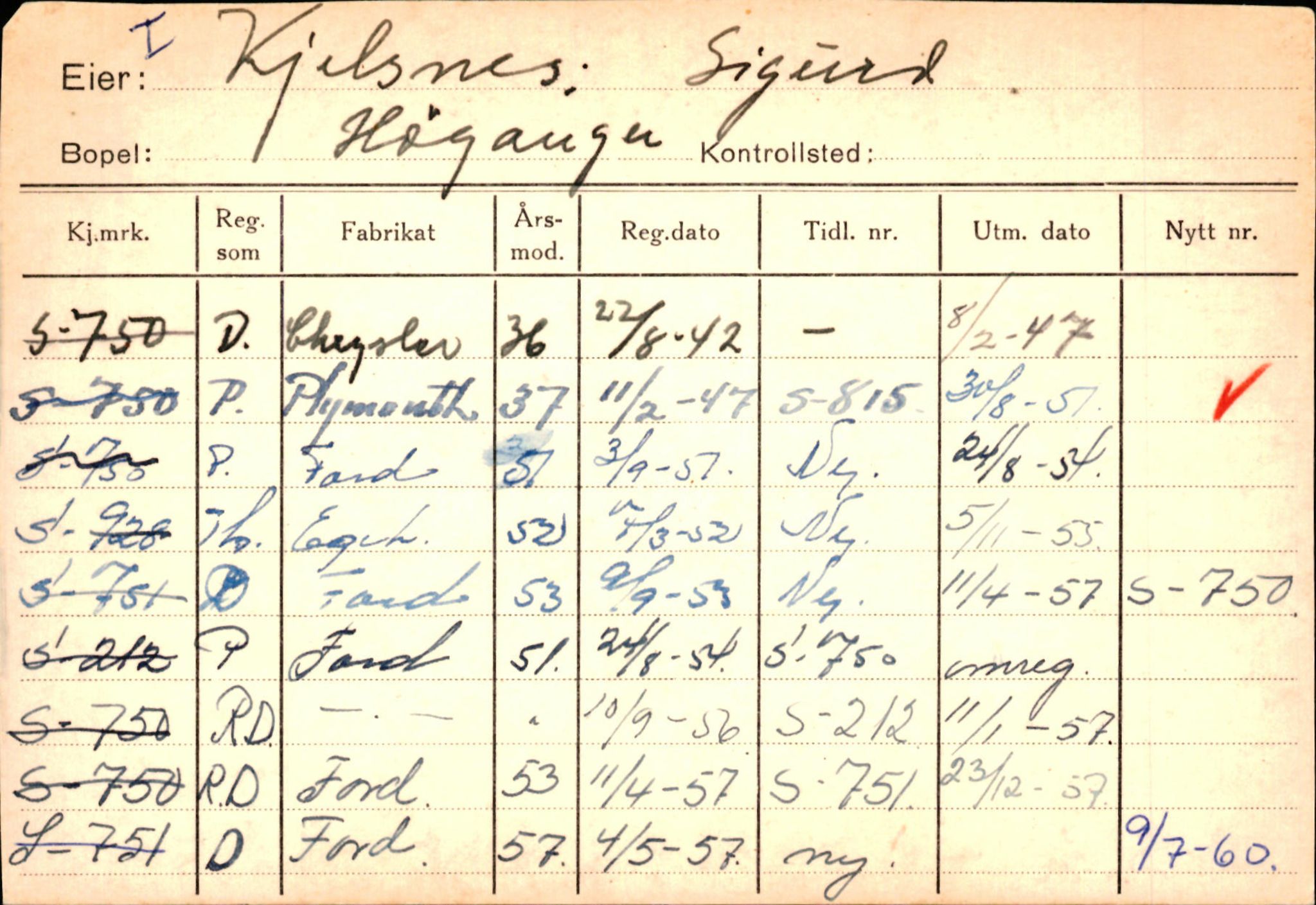 Statens vegvesen, Sogn og Fjordane vegkontor, SAB/A-5301/4/F/L0130: Eigarregister Eid T-Å. Høyanger A-O, 1945-1975, p. 1724