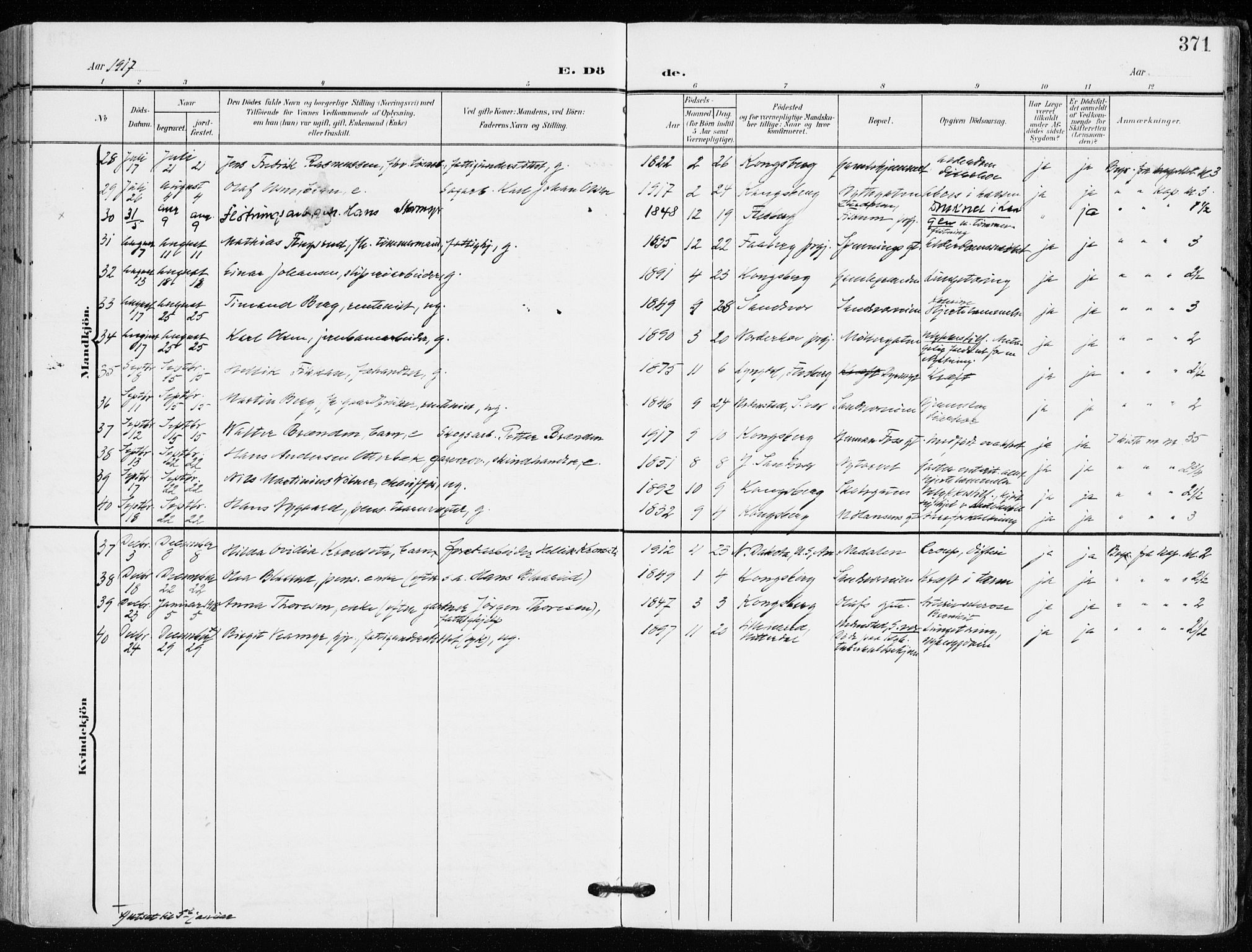 Kongsberg kirkebøker, AV/SAKO-A-22/F/Fb/L0004: Parish register (official) no. II 4, 1906-1918, p. 371