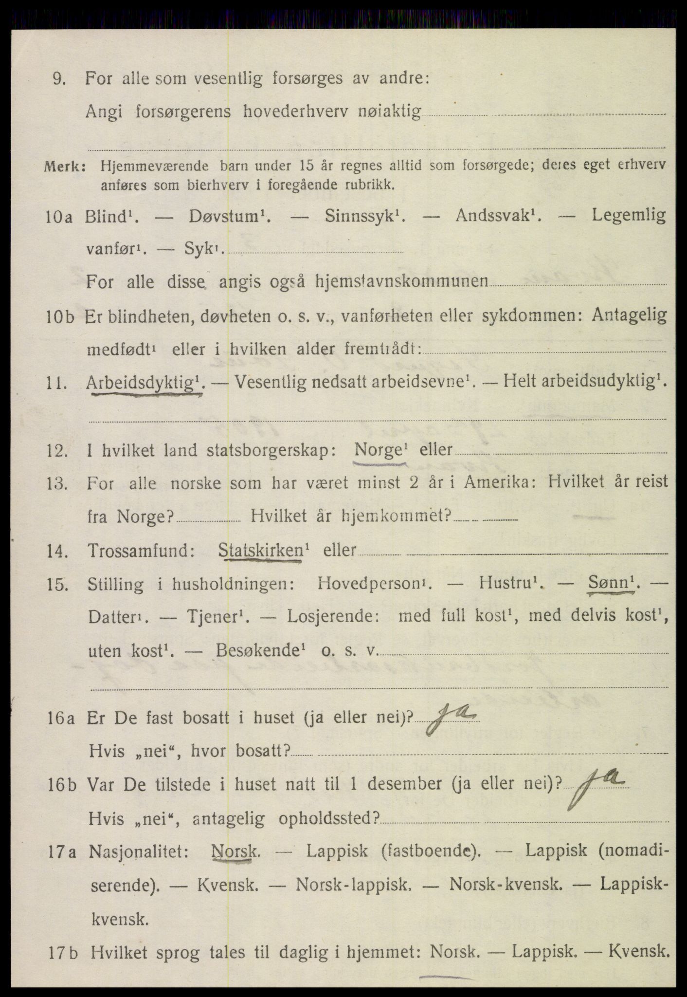 SAT, 1920 census for Kvam, 1920, p. 694