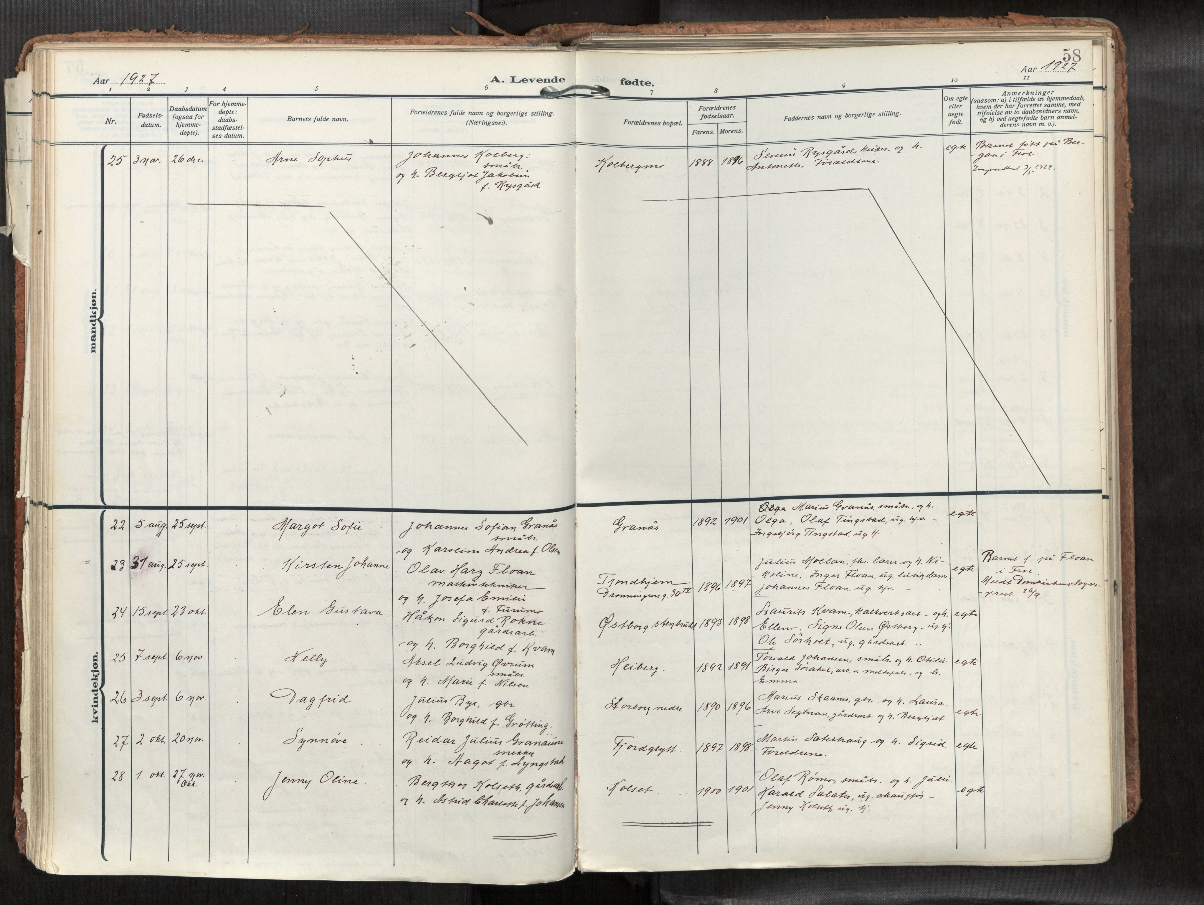 Levanger sokneprestkontor, SAT/A-1301/2/H/Haa/L0002: Parish register (official) no. 2, 1912-1935, p. 58