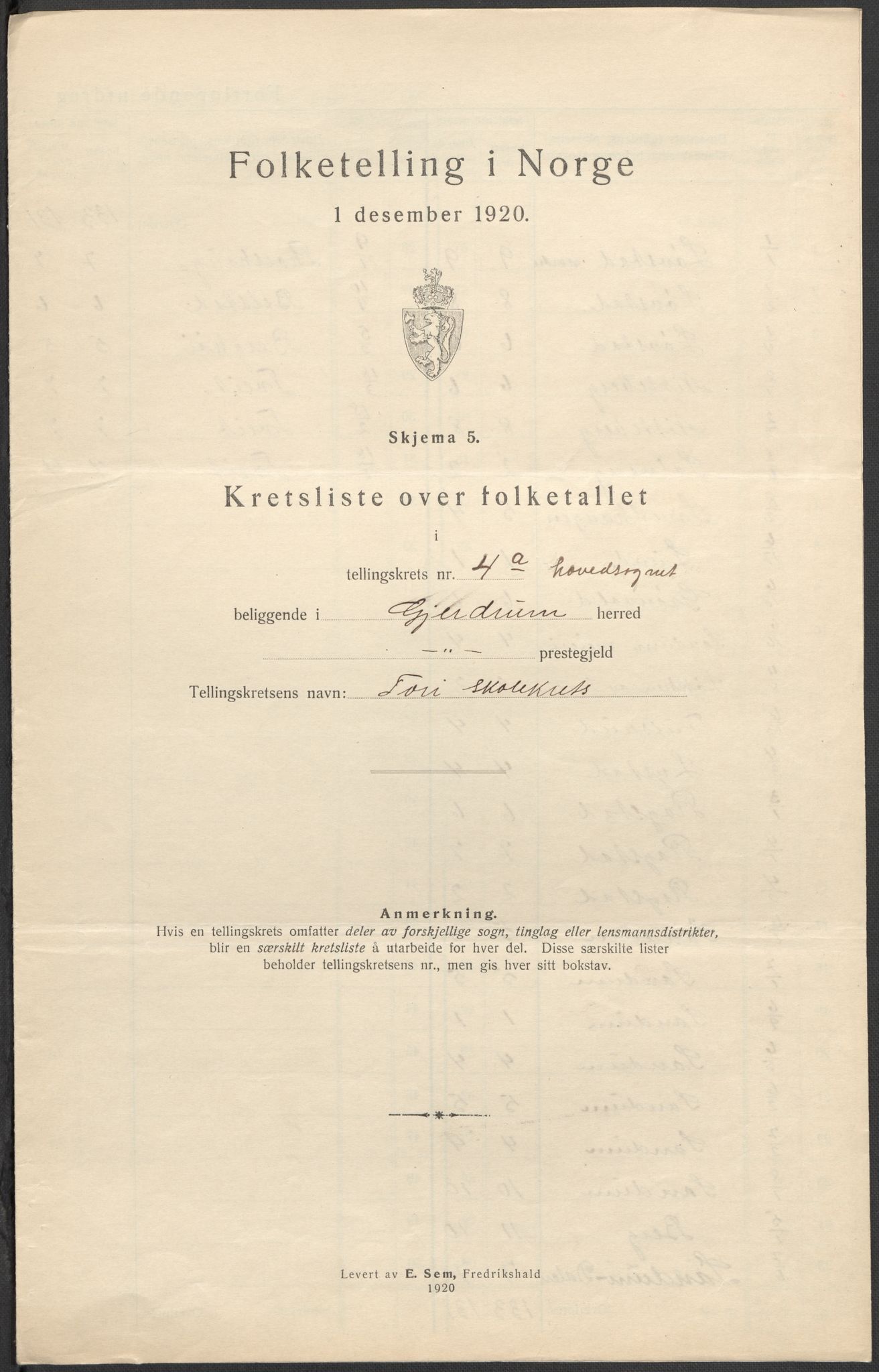 SAO, 1920 census for Gjerdrum, 1920, p. 20