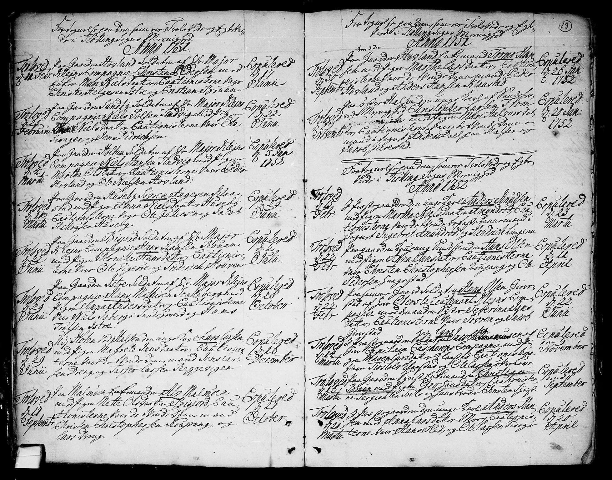 Tjølling kirkebøker, SAKO/A-60/F/Fa/L0003: Parish register (official) no. 3, 1735-1778, p. 13