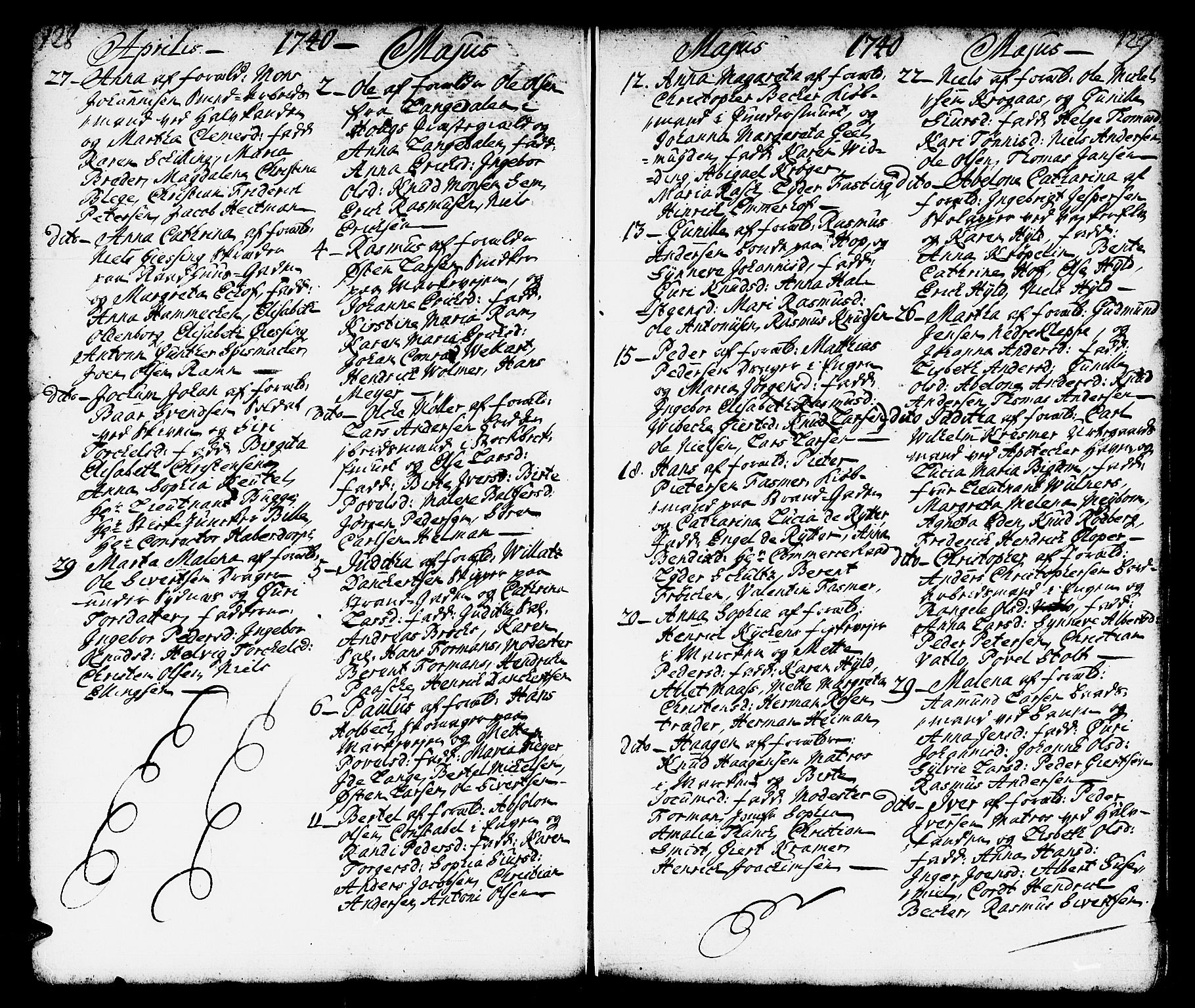 Domkirken sokneprestembete, SAB/A-74801/H/Haa/L0002: Parish register (official) no. A 2, 1733-1750, p. 128-129