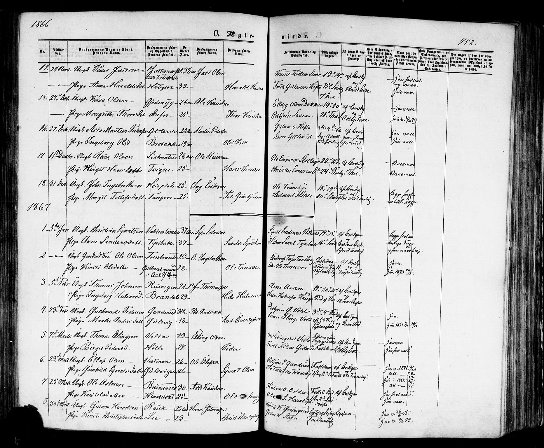 Nes kirkebøker, SAKO/A-236/F/Fa/L0010: Parish register (official) no. 10, 1864-1880, p. 452