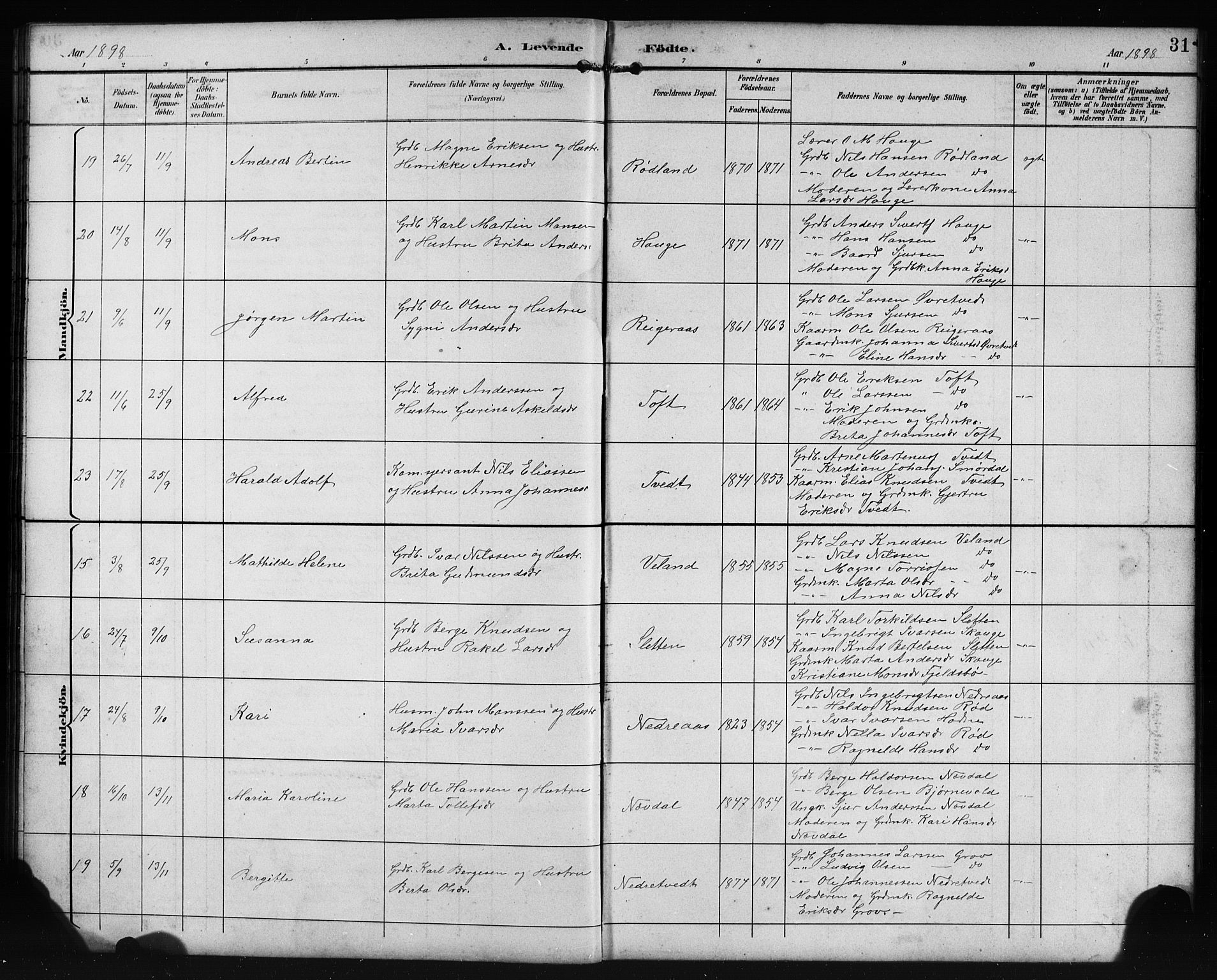 Lindås Sokneprestembete, AV/SAB-A-76701/H/Hab/Habe/L0003: Parish register (copy) no. E 3, 1892-1905, p. 31