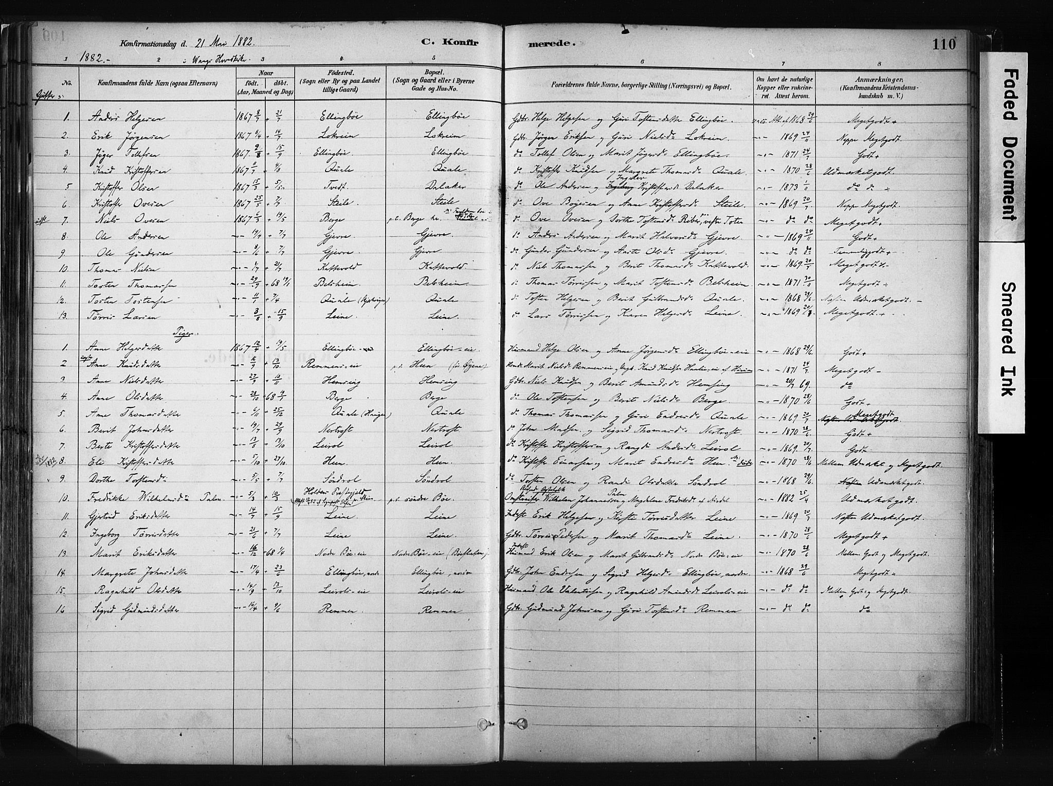 Vang prestekontor, Valdres, SAH/PREST-140/H/Ha/L0008: Parish register (official) no. 8, 1882-1910, p. 110