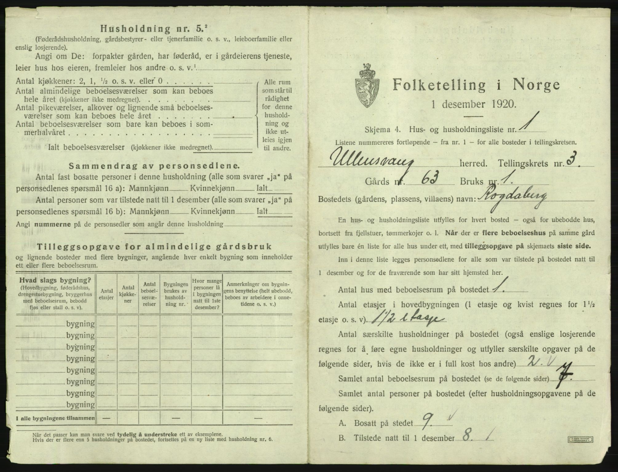 SAB, 1920 census for Ullensvang, 1920, p. 208