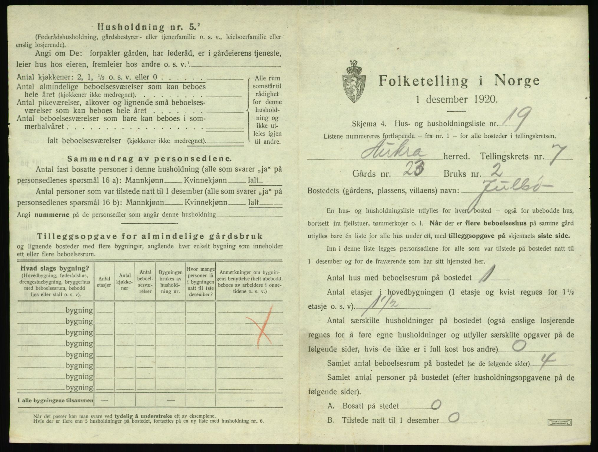 SAT, 1920 census for Aukra, 1920, p. 599