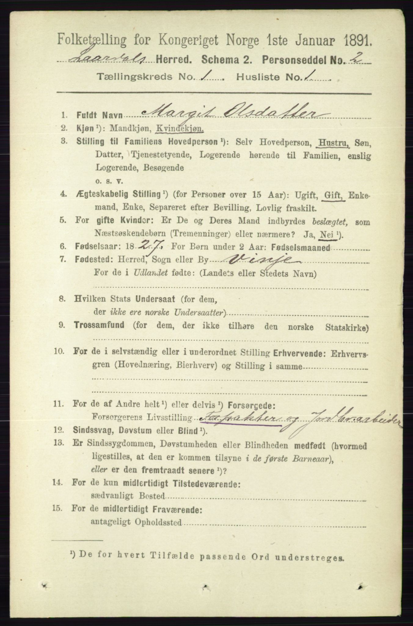 RA, 1891 census for 0833 Lårdal, 1891, p. 100