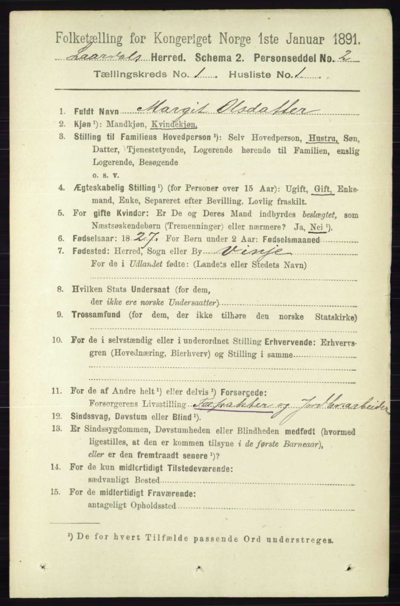 RA, 1891 census for 0833 Lårdal, 1891, p. 100