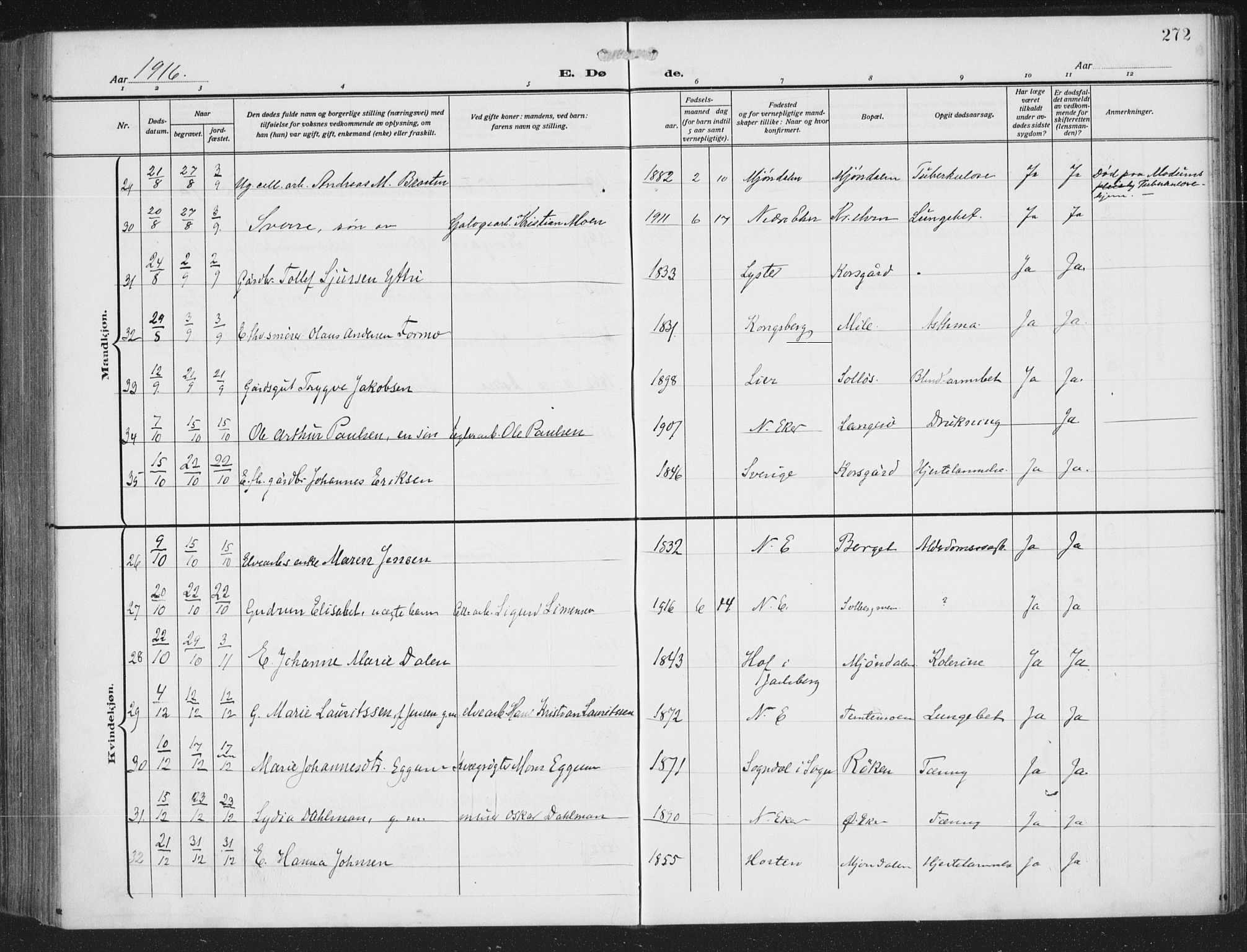 Nedre Eiker kirkebøker, AV/SAKO-A-612/F/Fa/L0007: Parish register (official) no. 7, 1912-1918, p. 272