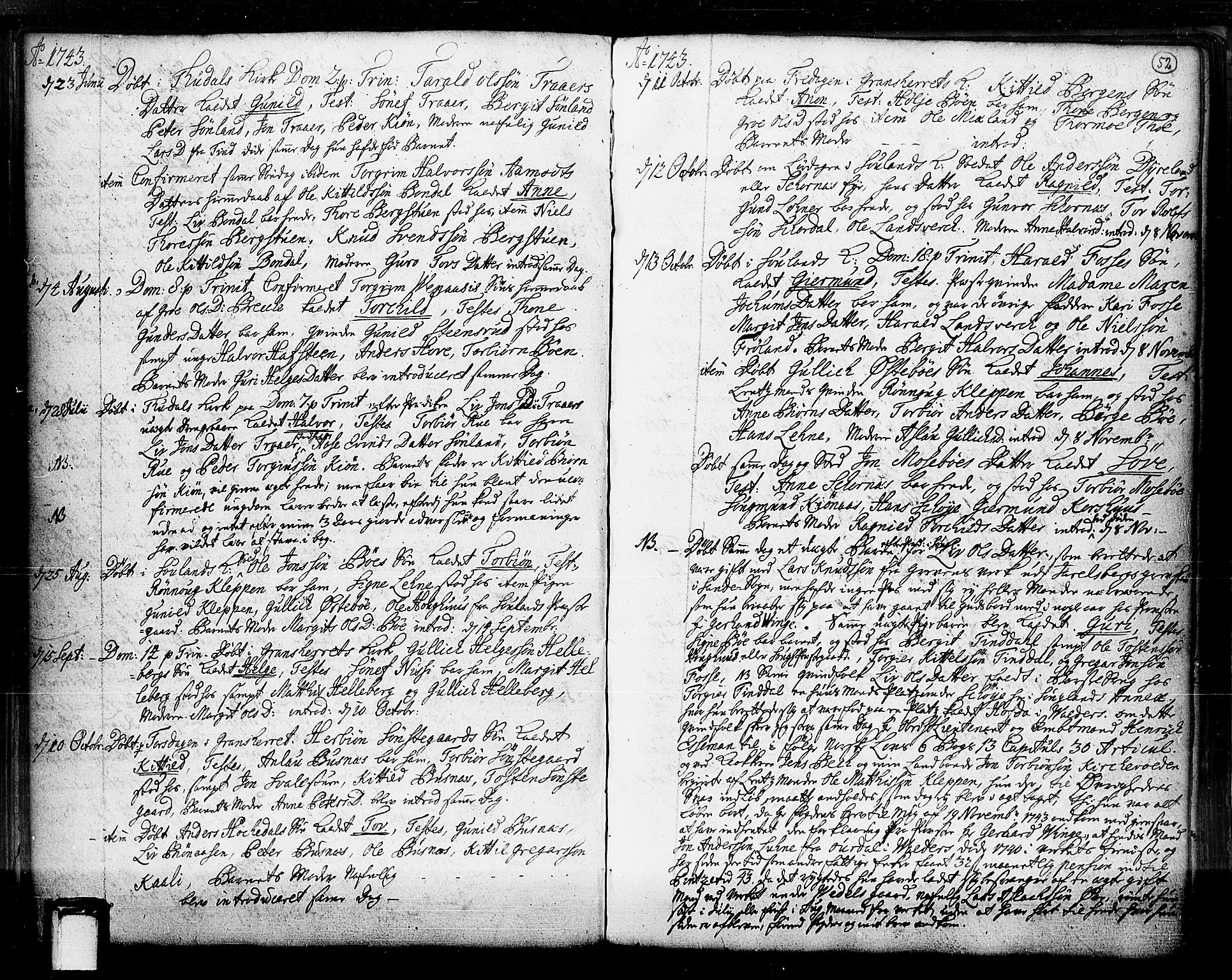 Hjartdal kirkebøker, SAKO/A-270/F/Fa/L0003: Parish register (official) no. I 3, 1727-1775, p. 52