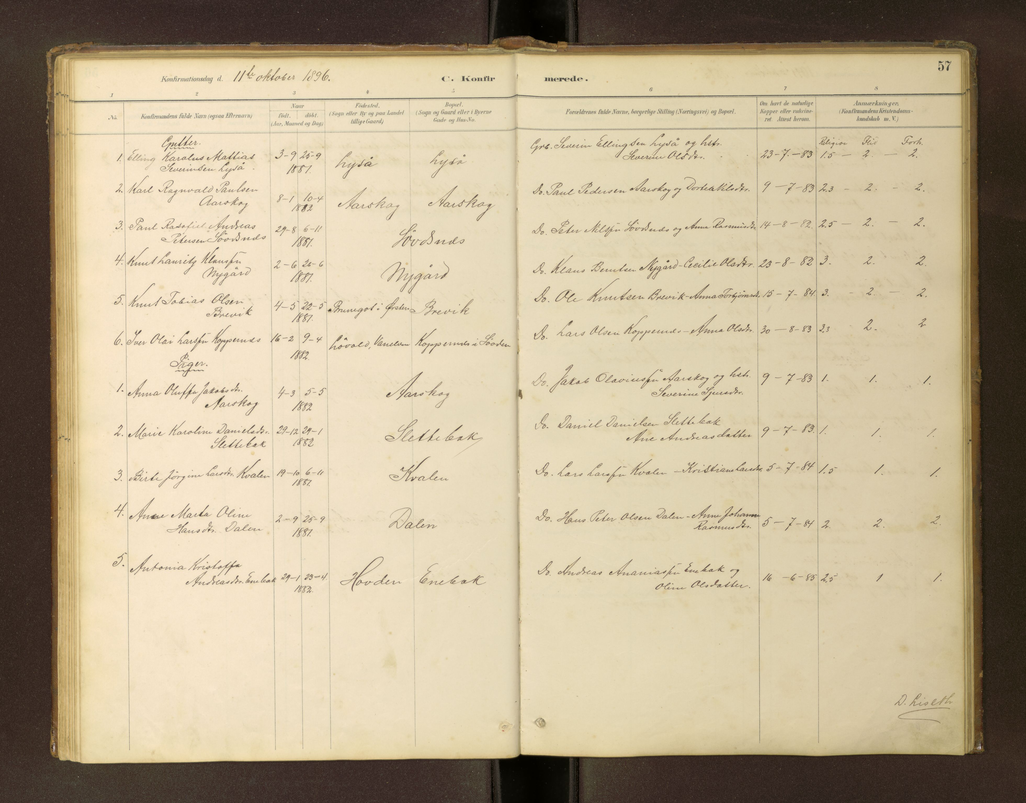 Ministerialprotokoller, klokkerbøker og fødselsregistre - Møre og Romsdal, SAT/A-1454/504/L0060: Parish register (copy) no. 504C02, 1884-1903, p. 57