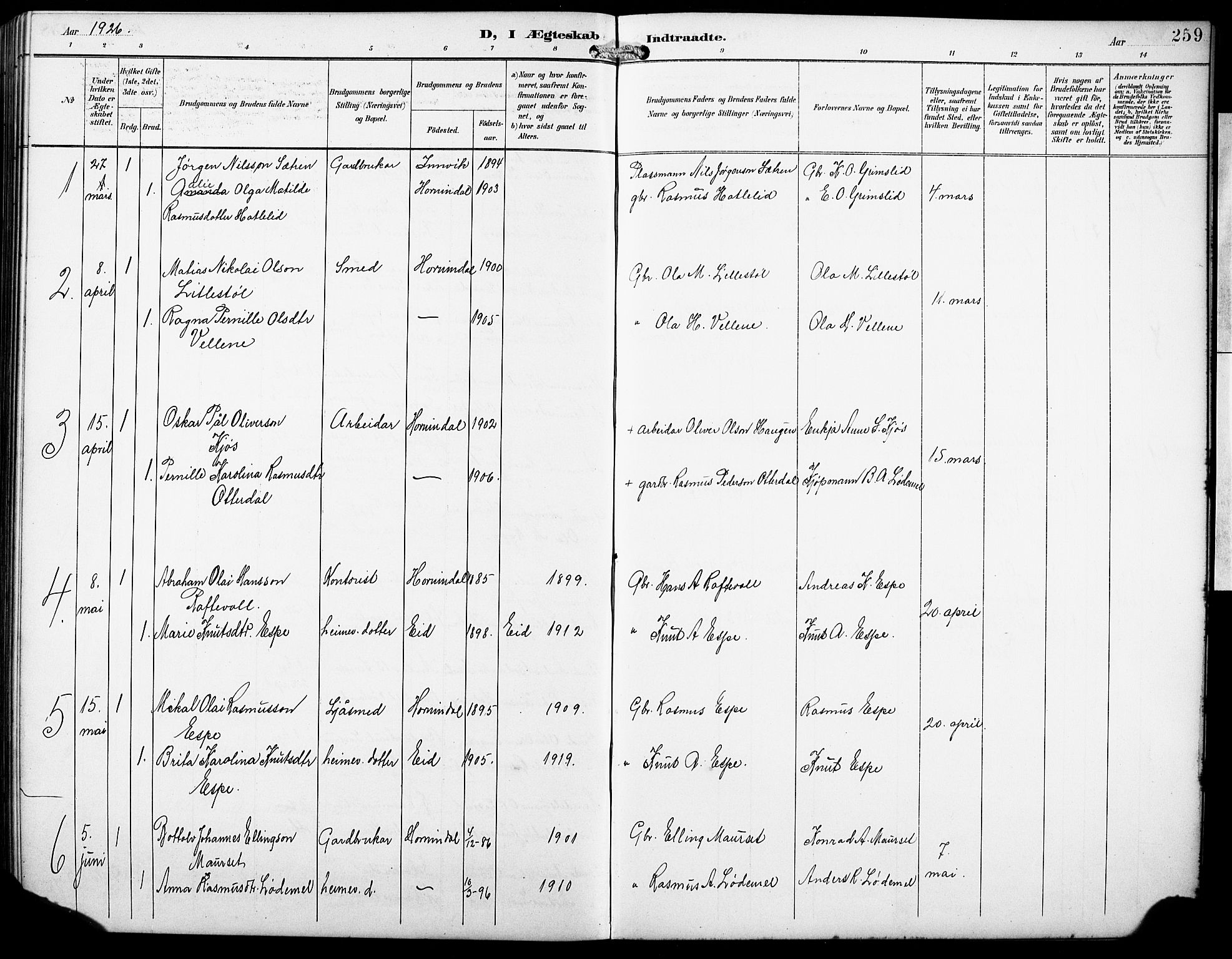 Hornindal sokneprestembete, SAB/A-82401/H/Hab: Parish register (copy) no. A 2, 1894-1927, p. 259