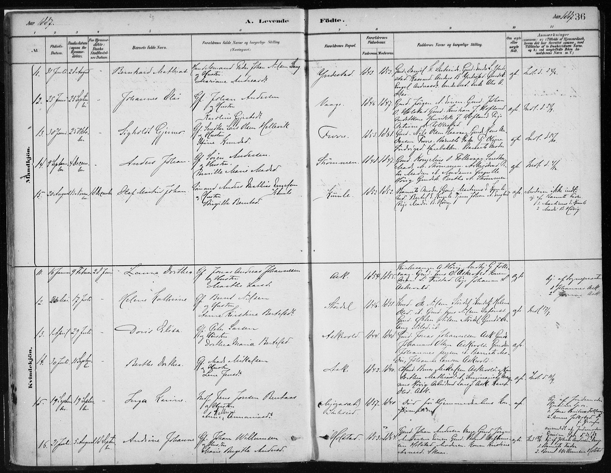 Askvoll sokneprestembete, AV/SAB-A-79501/H/Haa/Haab/L0002: Parish register (official) no. B 2, 1879-1909, p. 36