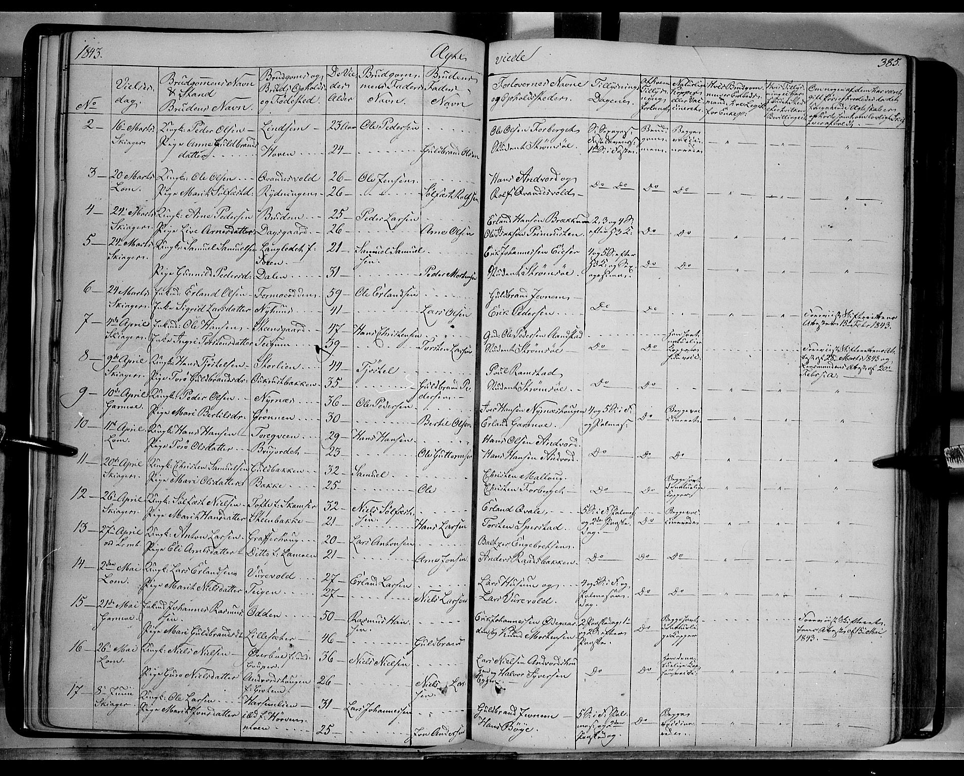 Lom prestekontor, SAH/PREST-070/K/L0006: Parish register (official) no. 6B, 1837-1863, p. 385
