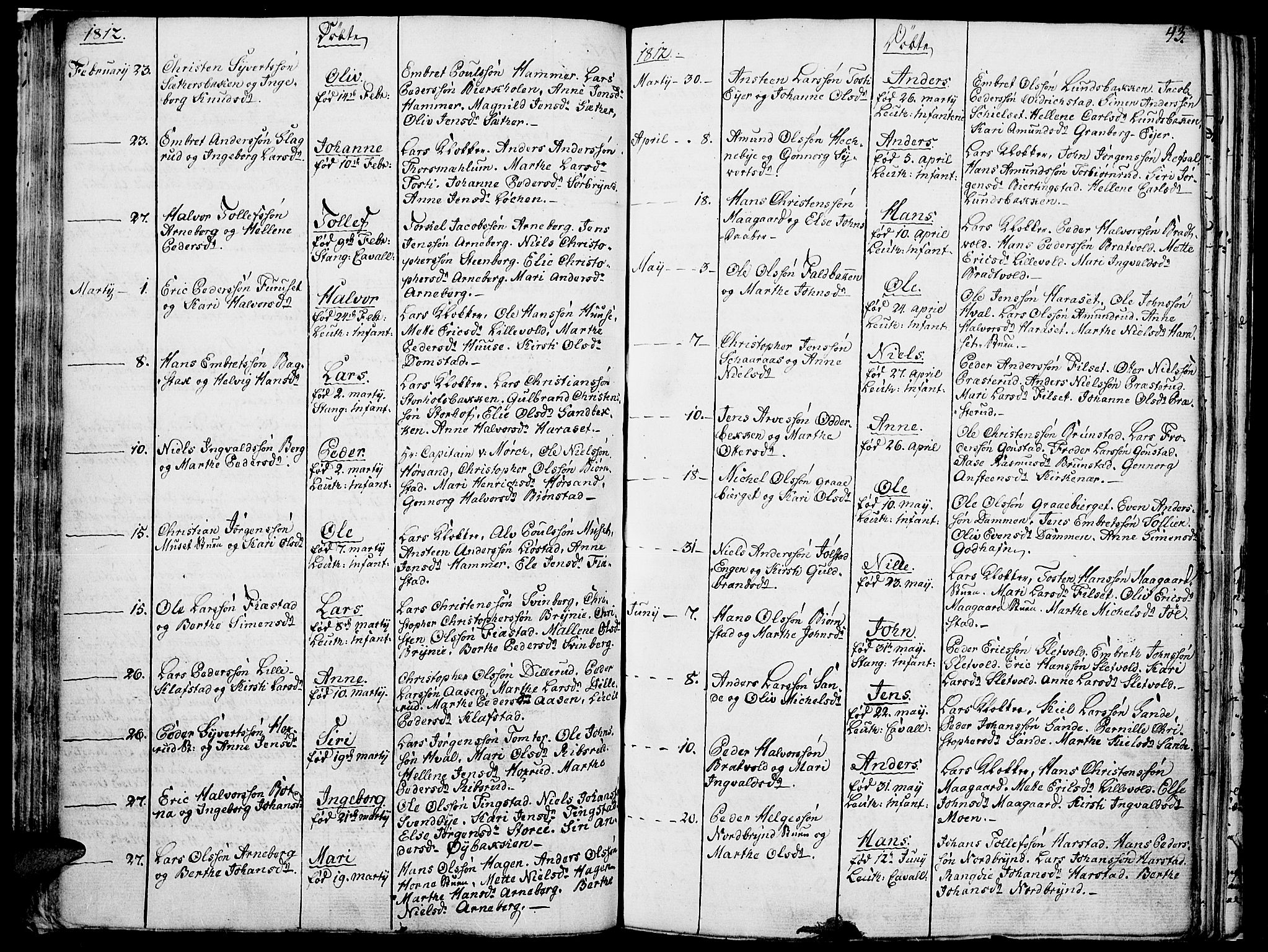 Romedal prestekontor, SAH/PREST-004/K/L0001: Parish register (official) no. 1, 1799-1814, p. 43