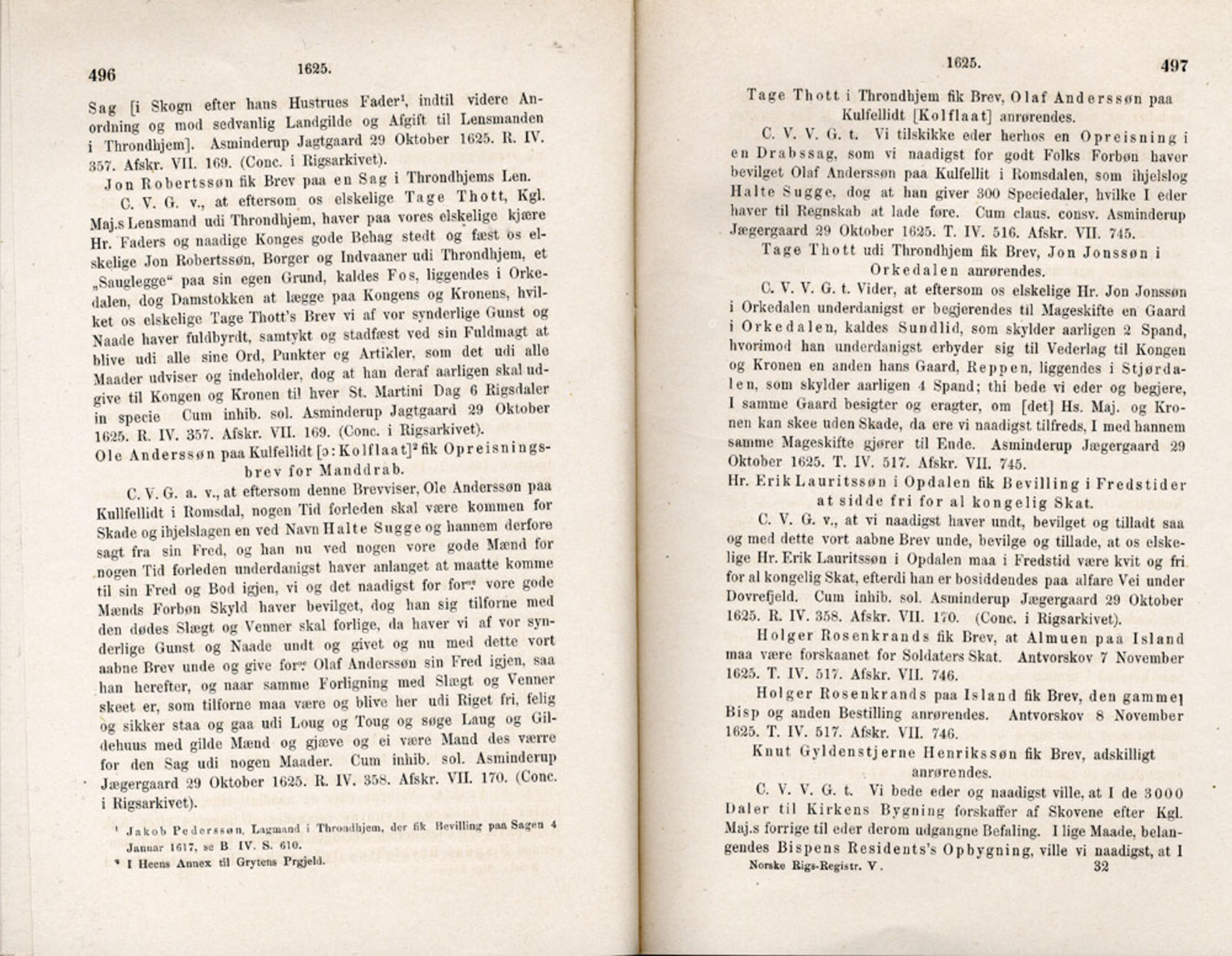 Publikasjoner utgitt av Det Norske Historiske Kildeskriftfond, PUBL/-/-/-: Norske Rigs-Registranter, bind 5, 1619-1627, p. 496-497