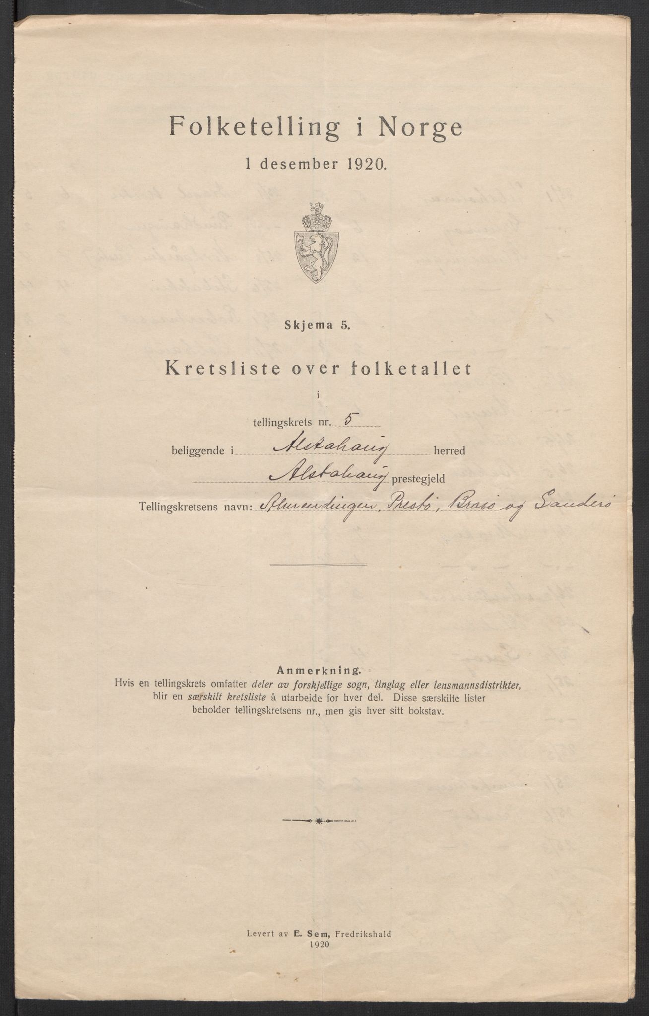 SAT, 1920 census for Alstahaug, 1920, p. 19