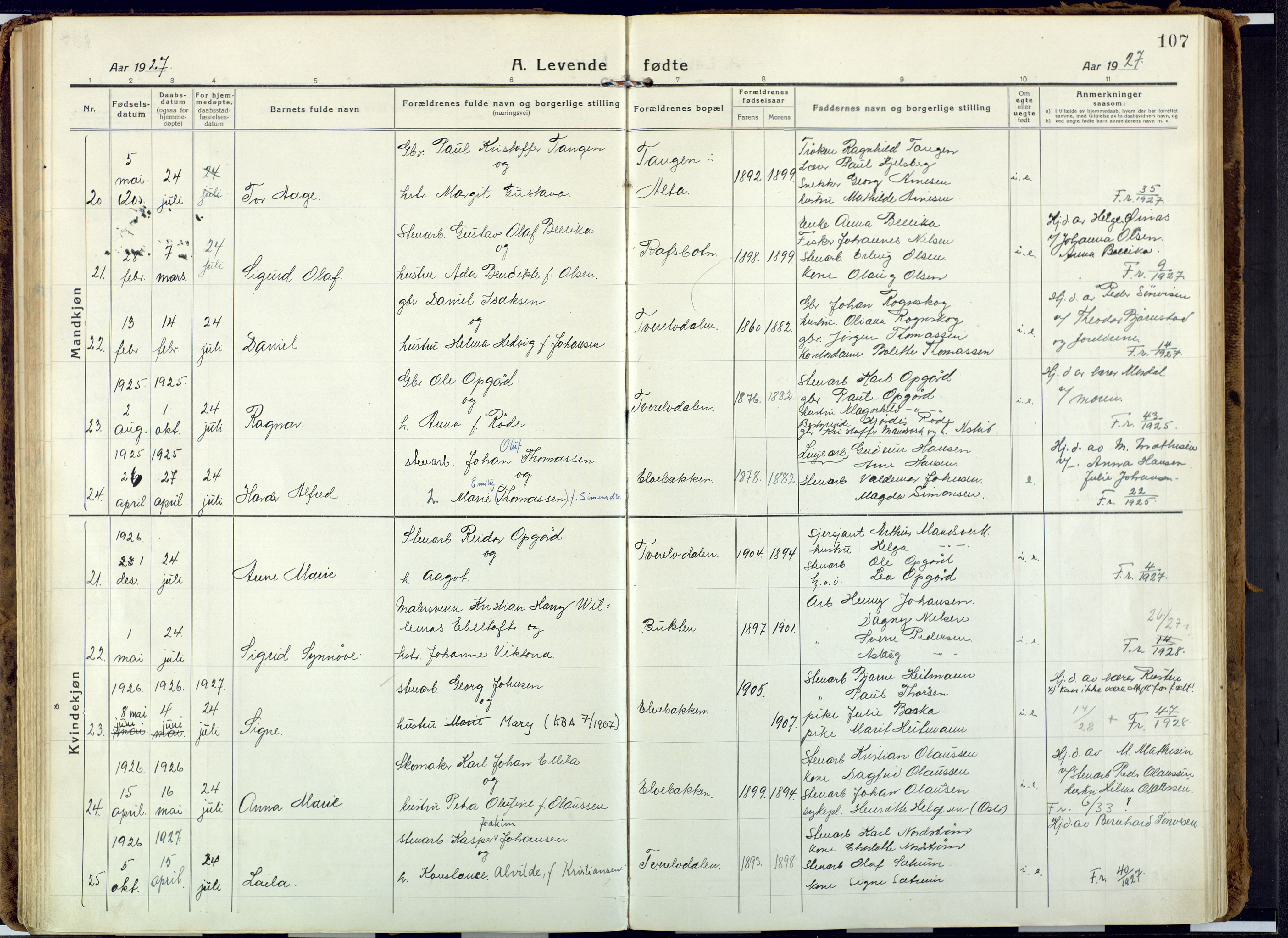 Alta sokneprestkontor, AV/SATØ-S-1338/H/Ha: Parish register (official) no. 6, 1918-1931, p. 107