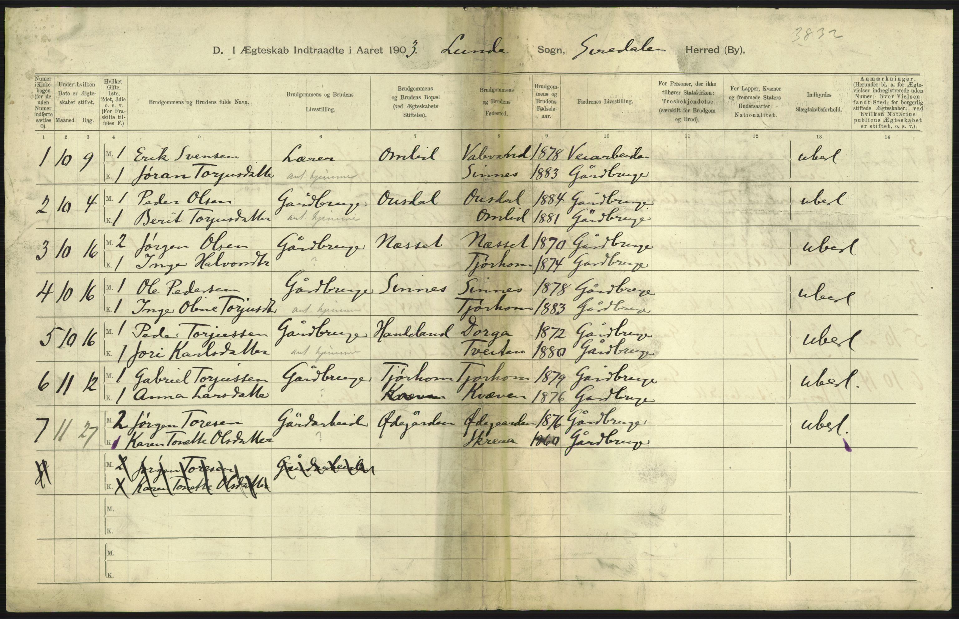 Statistisk sentralbyrå, Sosiodemografiske emner, Befolkning, AV/RA-S-2228/D/Df/Dfa/Dfaa/L0011: Lister og Mandal amt: Fødte, gifte, døde, 1903, p. 275