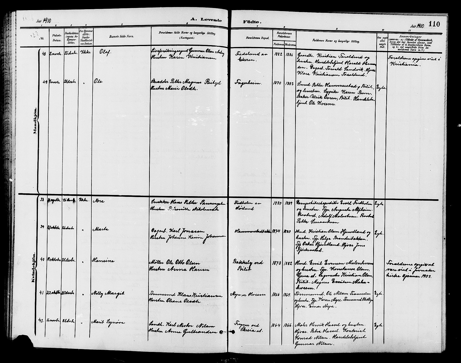 Østre Toten prestekontor, SAH/PREST-104/H/Ha/Hab/L0007: Parish register (copy) no. 7, 1901-1912, p. 110