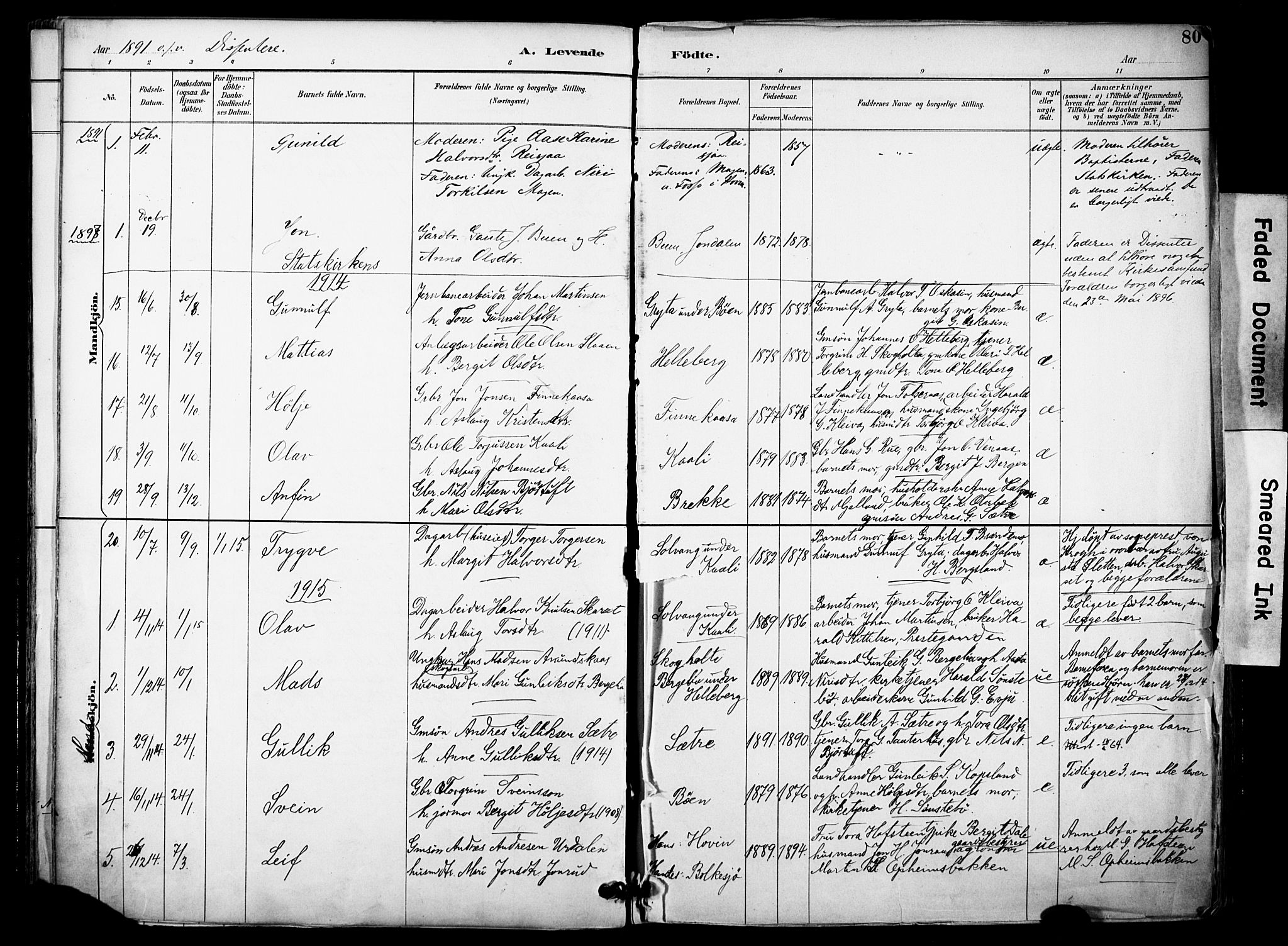 Gransherad kirkebøker, SAKO/A-267/F/Fa/L0005: Parish register (official) no. I 5, 1887-1916, p. 80