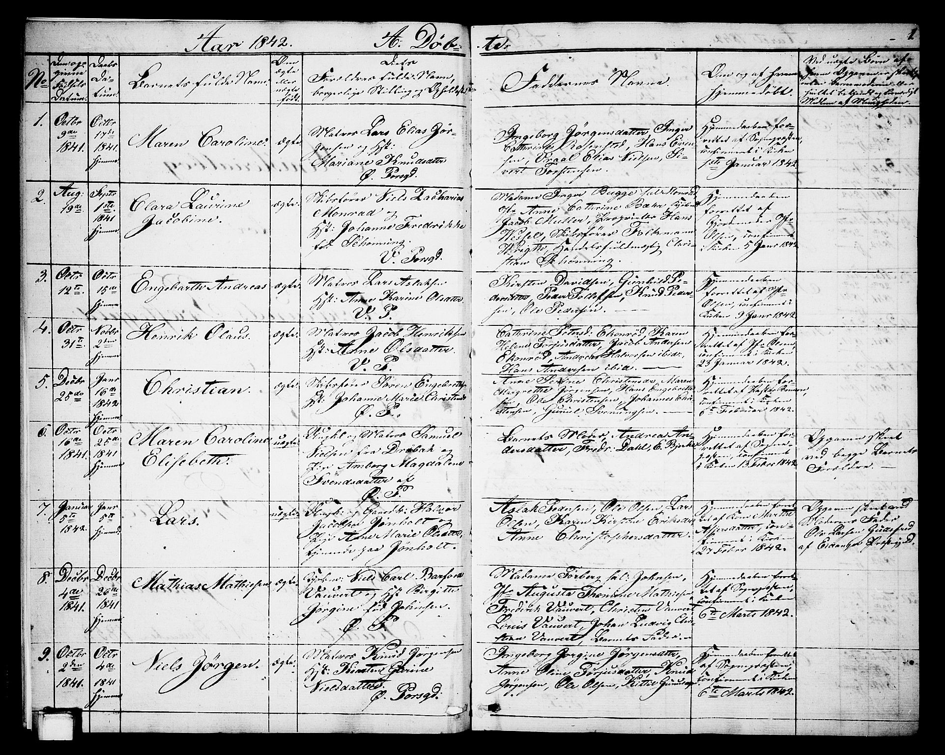 Porsgrunn kirkebøker , SAKO/A-104/G/Gb/L0003: Parish register (copy) no. II 3, 1841-1852, p. 1