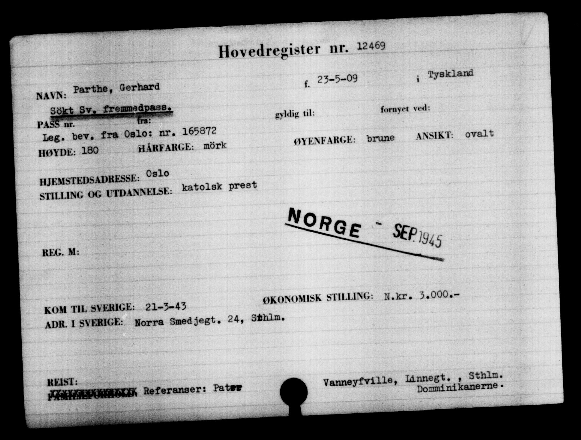 Utenriksstasjonene, Legasjonen i Stockholm, Flyktningkontoret, AV/RA-S-6753/V/Va/L0006: Kjesäterkartoteket, flyktninger med registreringsnr. 9400-12711, 1940-1945, p. 3502