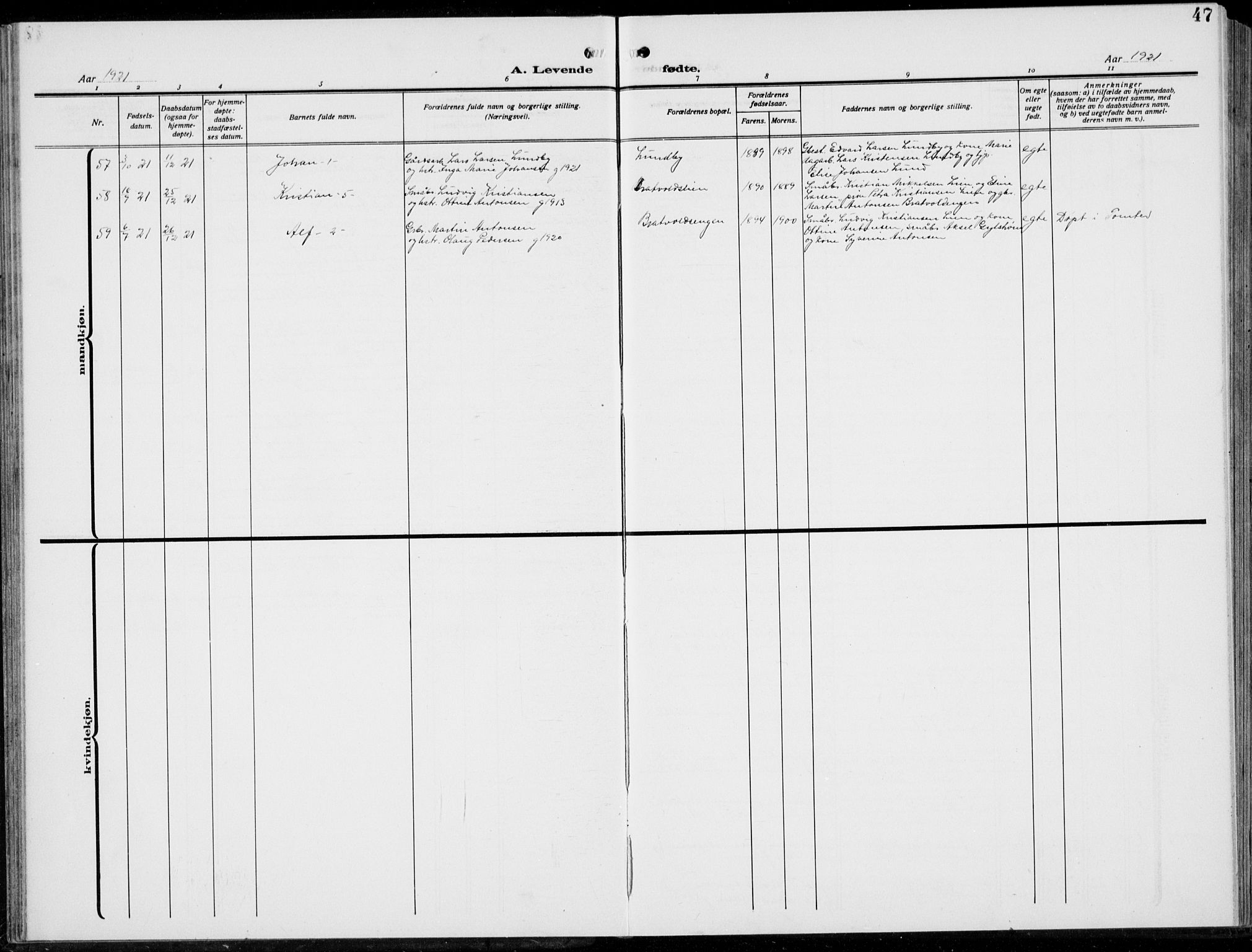 Romedal prestekontor, AV/SAH-PREST-004/L/L0014: Parish register (copy) no. 14, 1915-1939, p. 47