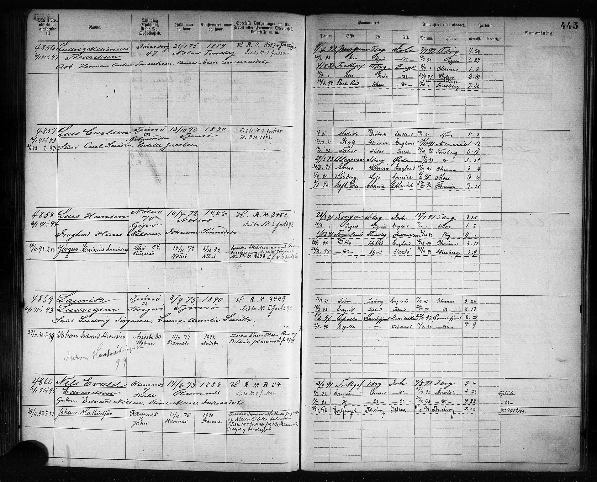 Tønsberg innrulleringskontor, AV/SAKO-A-786/F/Fb/L0007: Annotasjonsrulle Patent nr. 2636-5150, 1881-1892, p. 446