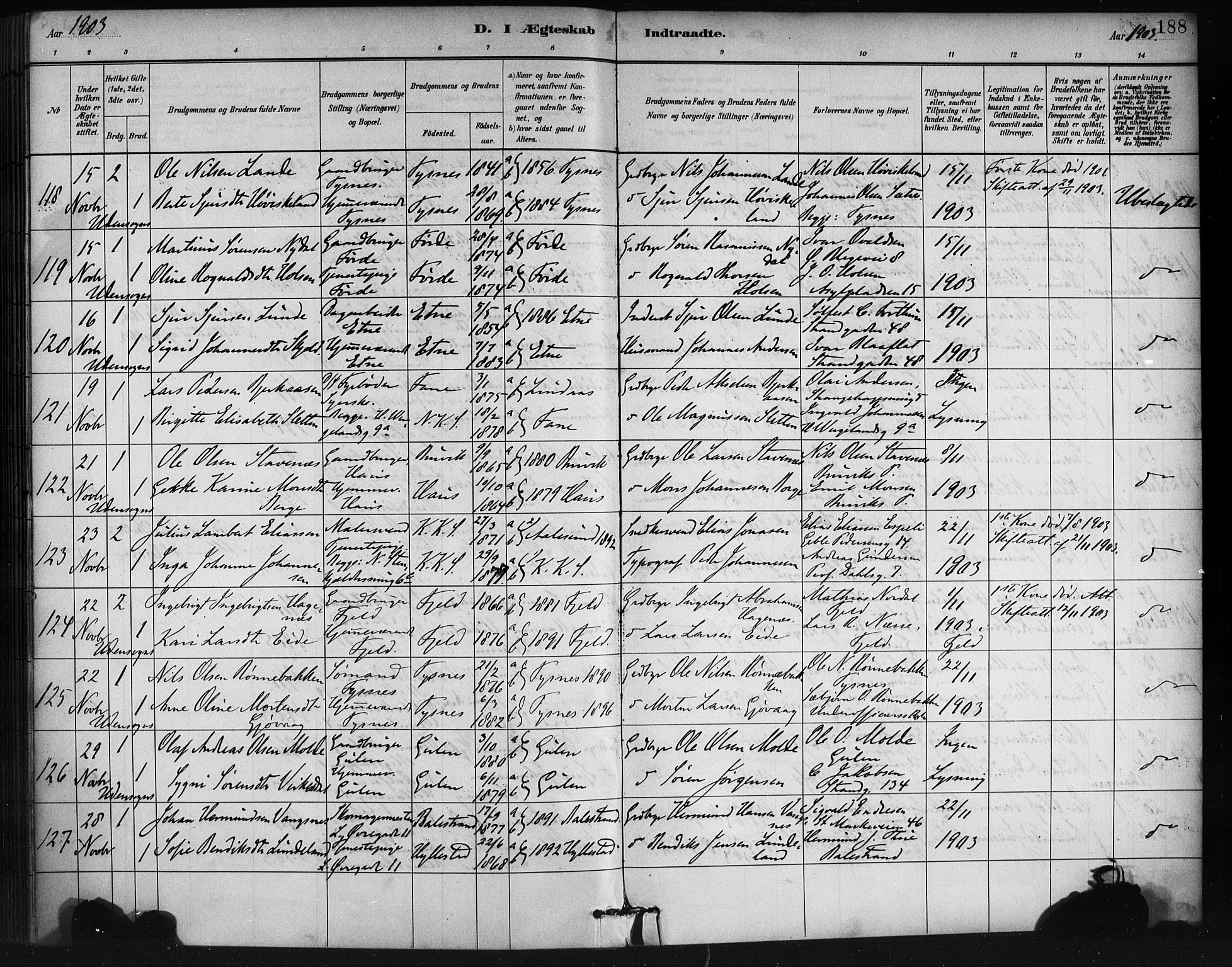 Korskirken sokneprestembete, SAB/A-76101/H/Haa/L0037: Parish register (official) no. D 4, 1883-1904, p. 188