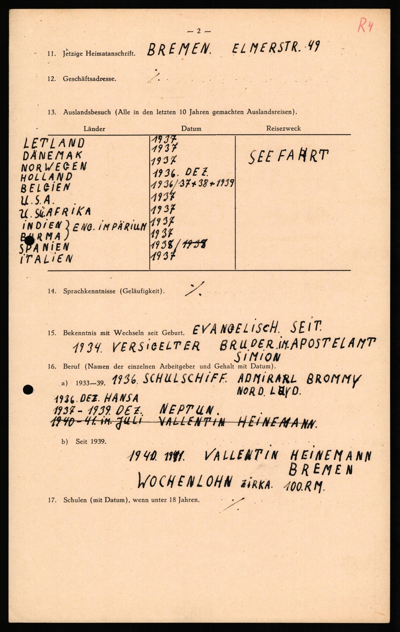 Forsvaret, Forsvarets overkommando II, RA/RAFA-3915/D/Db/L0028: CI Questionaires. Tyske okkupasjonsstyrker i Norge. Tyskere., 1945-1946, p. 233