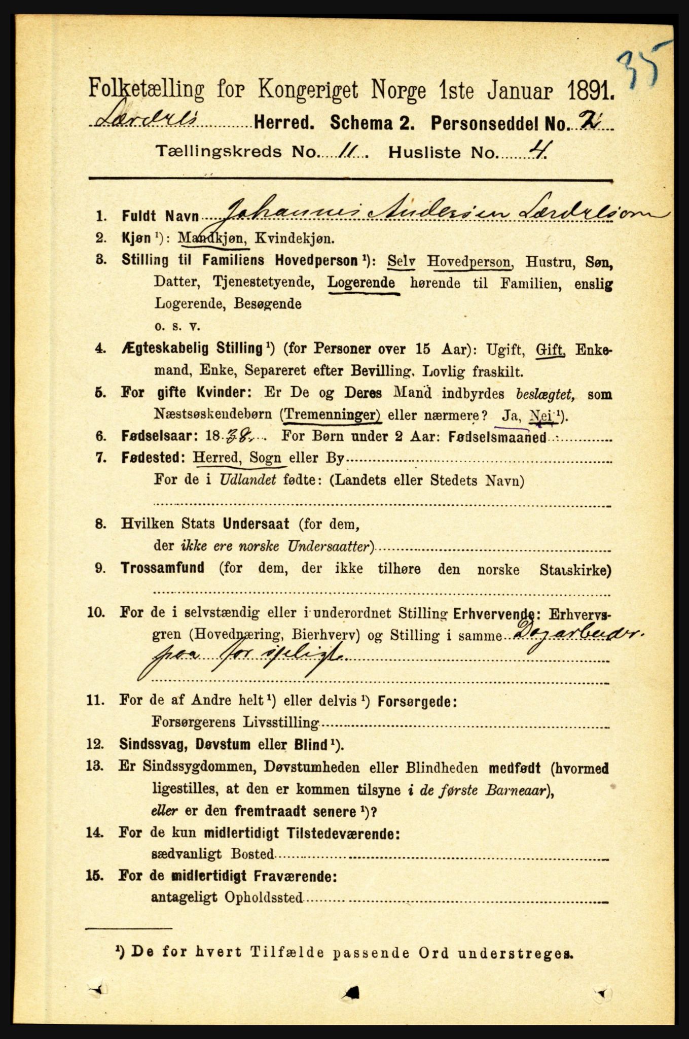 RA, 1891 census for 1422 Lærdal, 1891, p. 2174