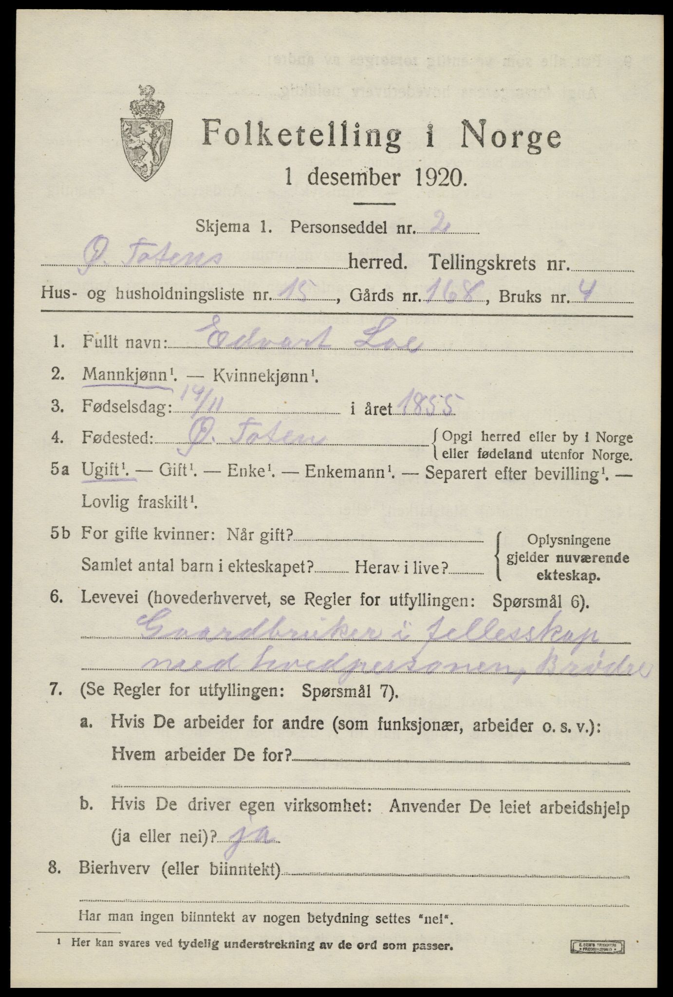 SAH, 1920 census for Østre Toten, 1920, p. 16076