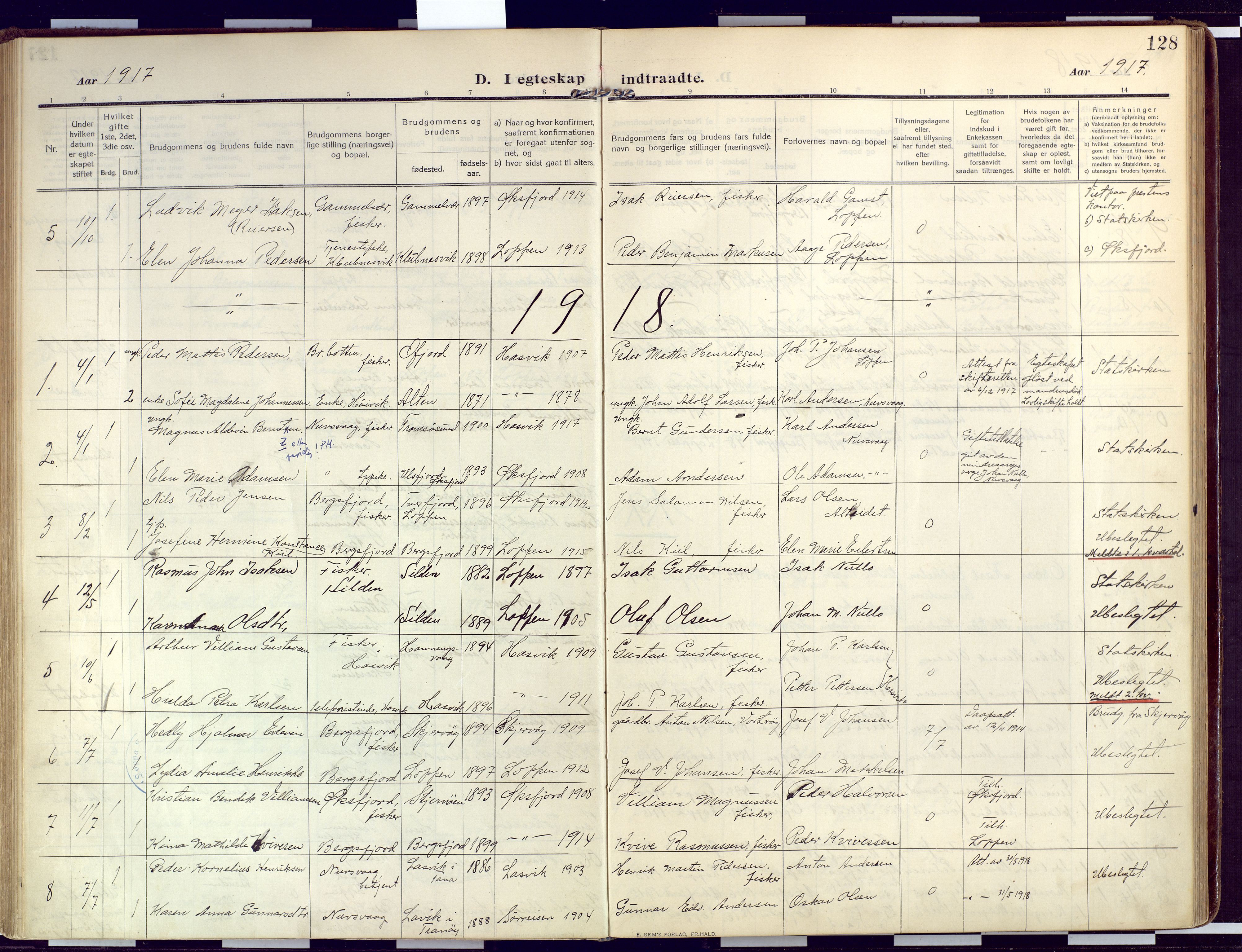 Loppa sokneprestkontor, SATØ/S-1339/H/Ha/L0011kirke: Parish register (official) no. 11, 1909-1919, p. 128