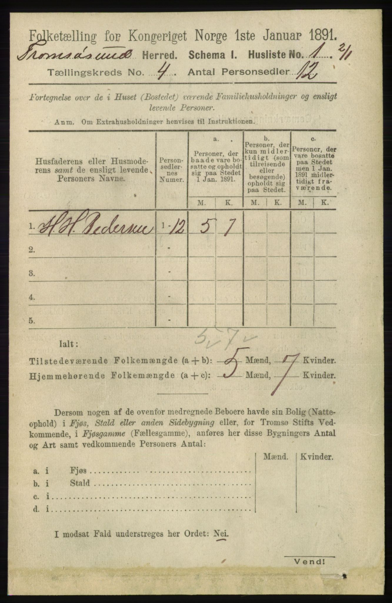 RA, 1891 census for 1934 Tromsøysund, 1891, p. 1458