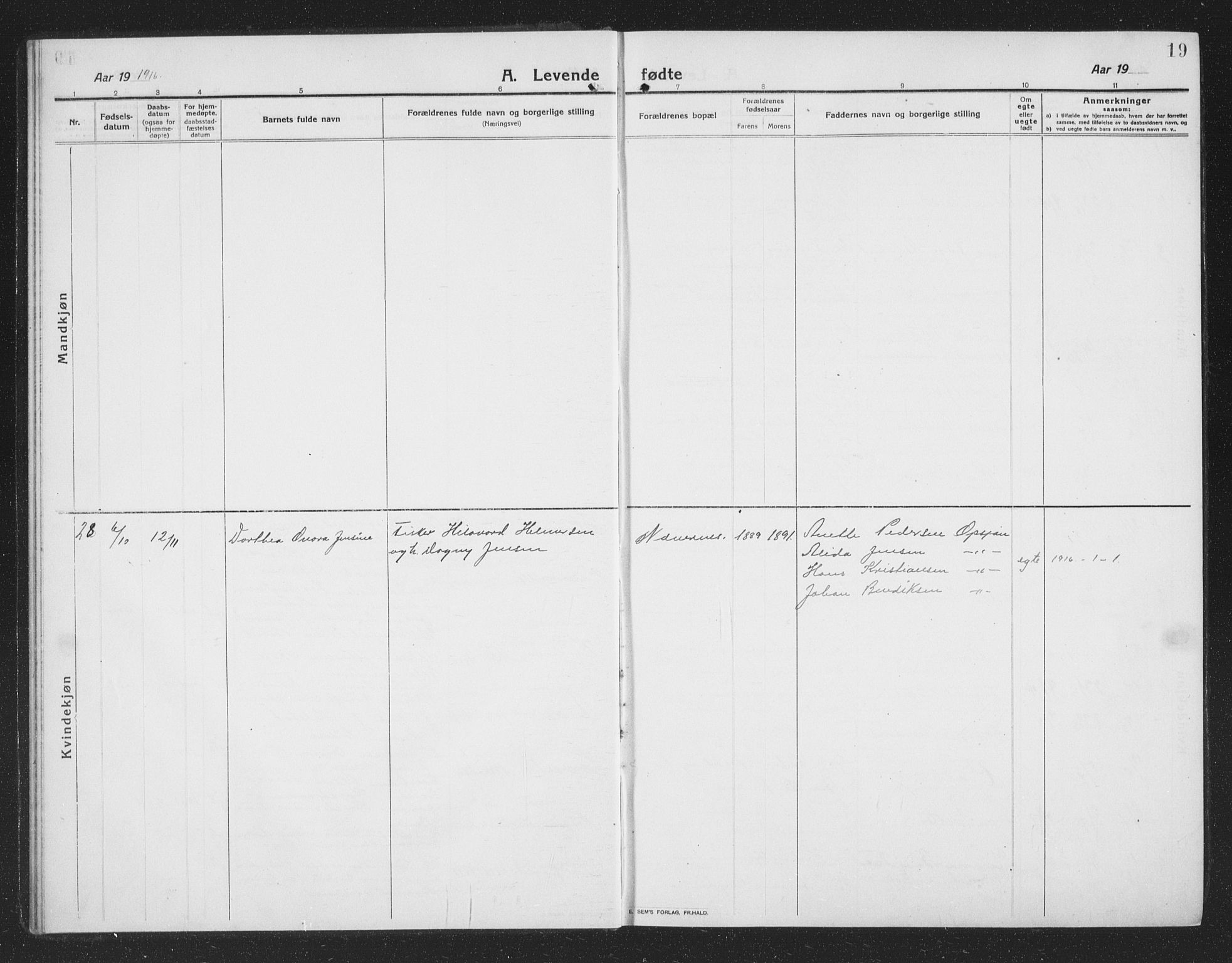 Ministerialprotokoller, klokkerbøker og fødselsregistre - Nordland, AV/SAT-A-1459/814/L0231: Parish register (copy) no. 814C04, 1912-1926, p. 19